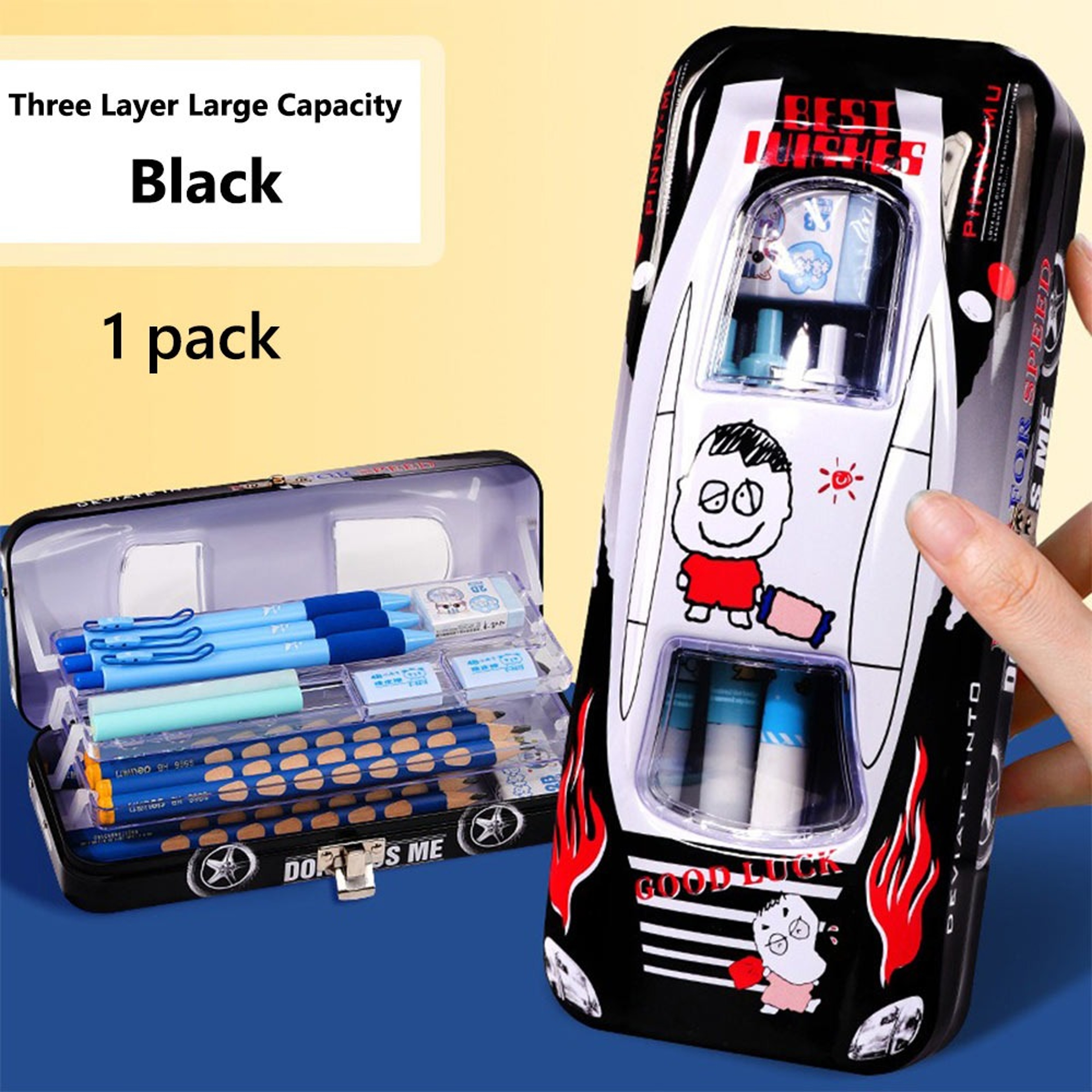 Premium Metal Pencil Case With Lock 3 Layer Organizer For Students Back To School Backpack Essentia 8