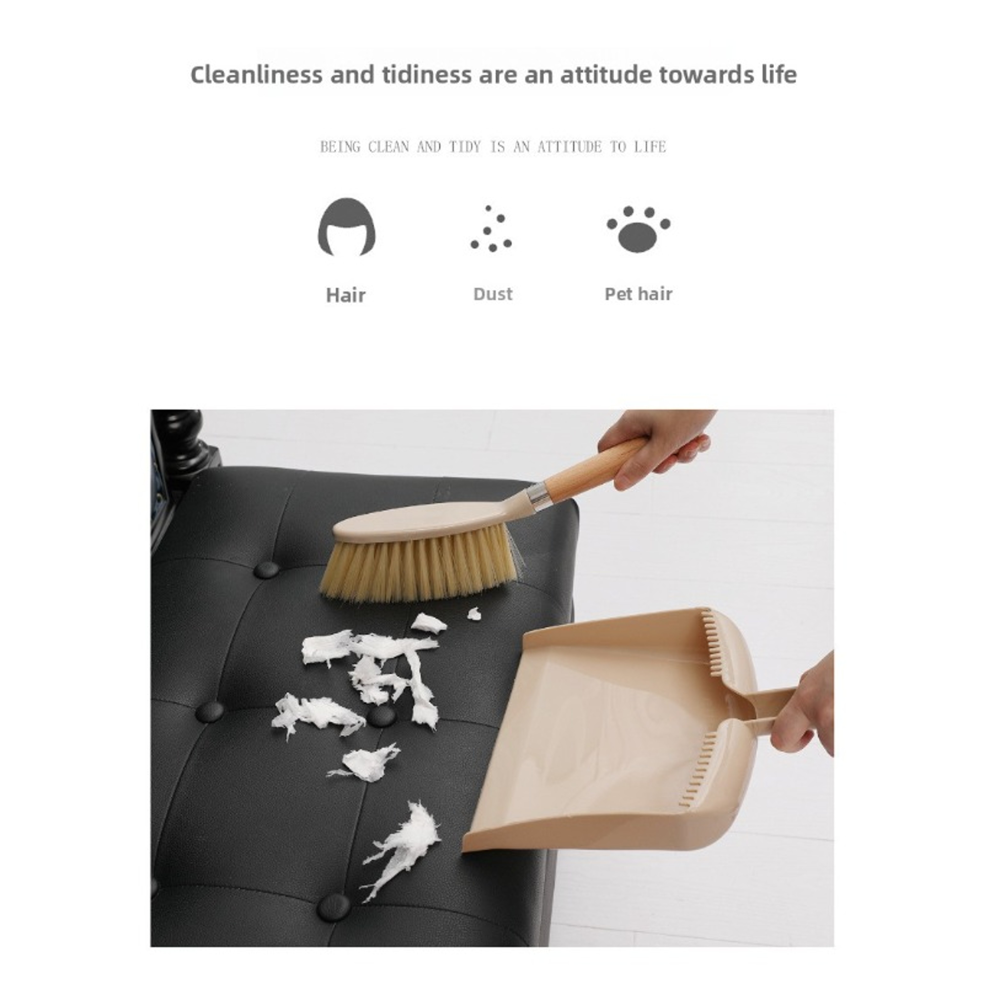 Compact mini dustpan and brush Set with Wooden Handle for Desktop Cleaning – view 3