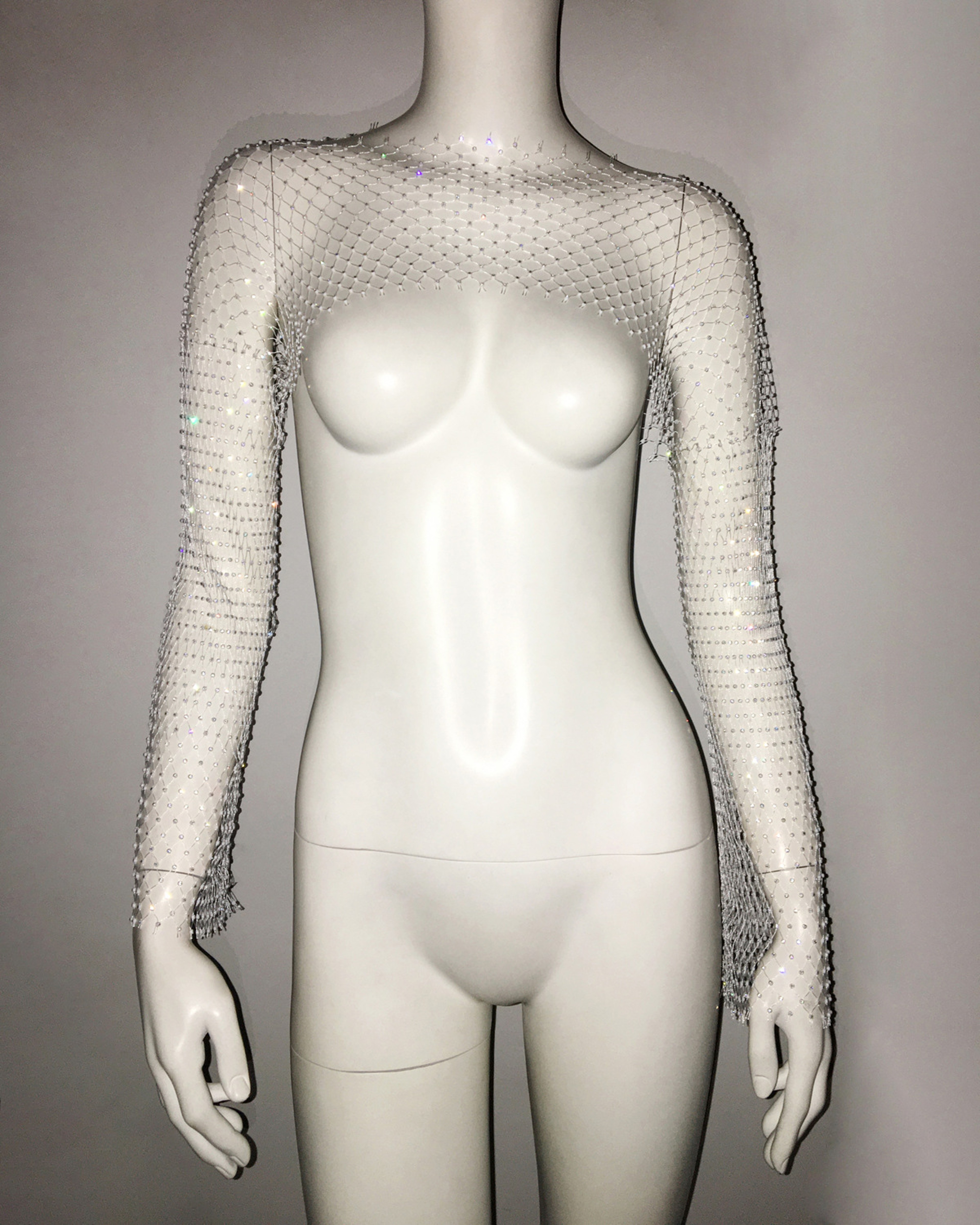 Sparkling Mesh Hoodie Womens Diamond Fishnet Top Long Sleeve Sun Protection Shirt 8