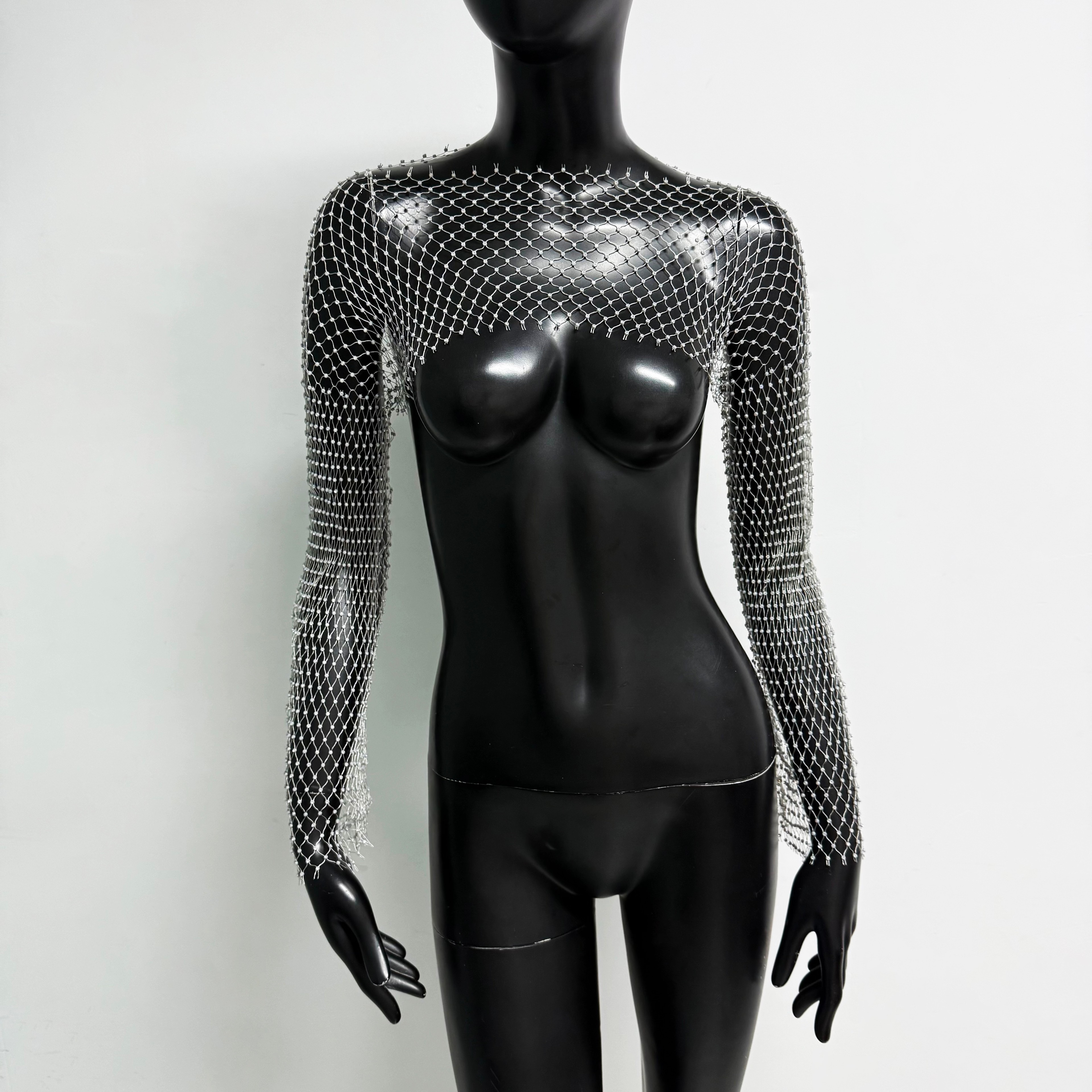 Sparkling Mesh Hoodie Womens Diamond Fishnet Top Long Sleeve Sun Protection Shirt 9