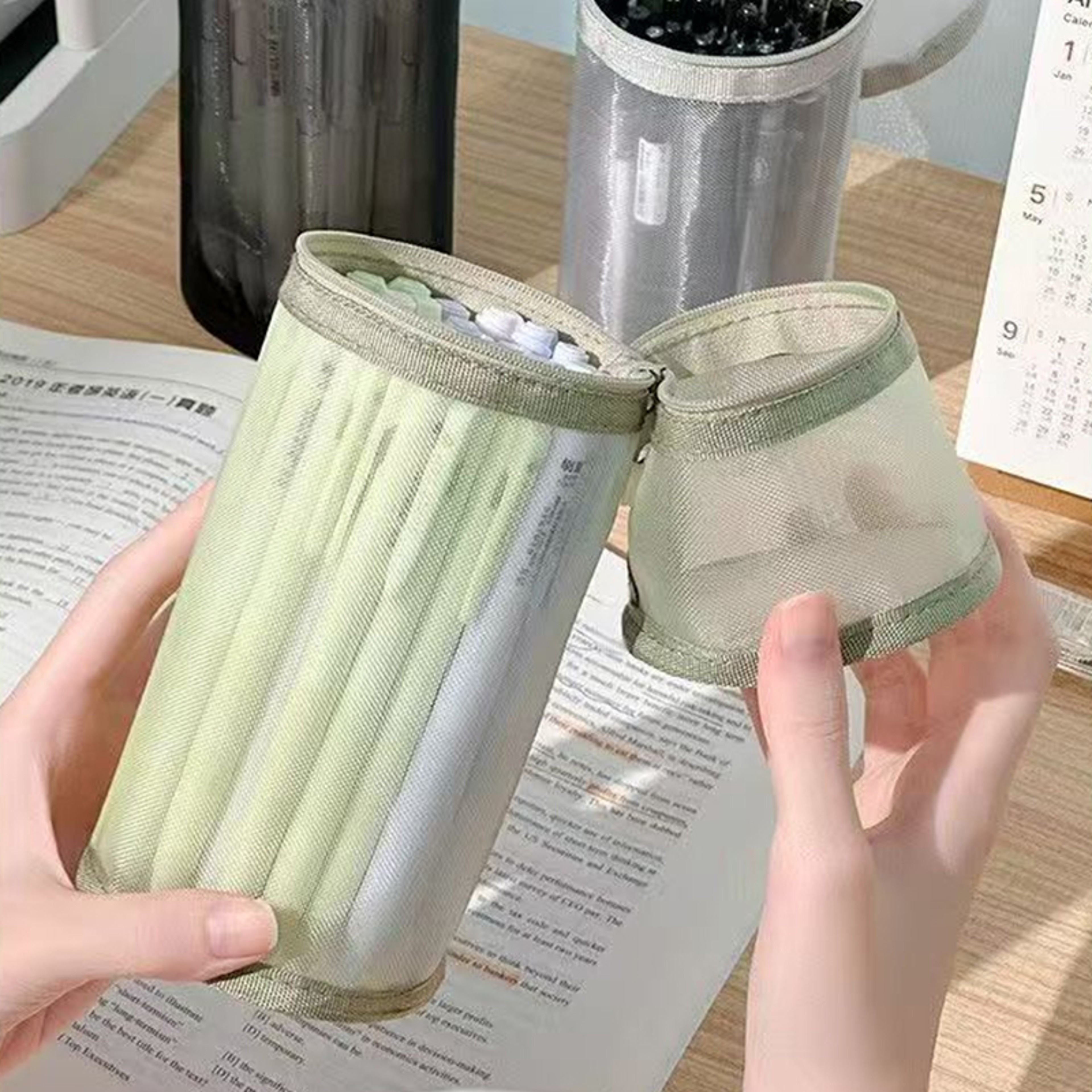 Clear Mesh Pencil Case With Standing Design For Back To School Students  Office Organization 3