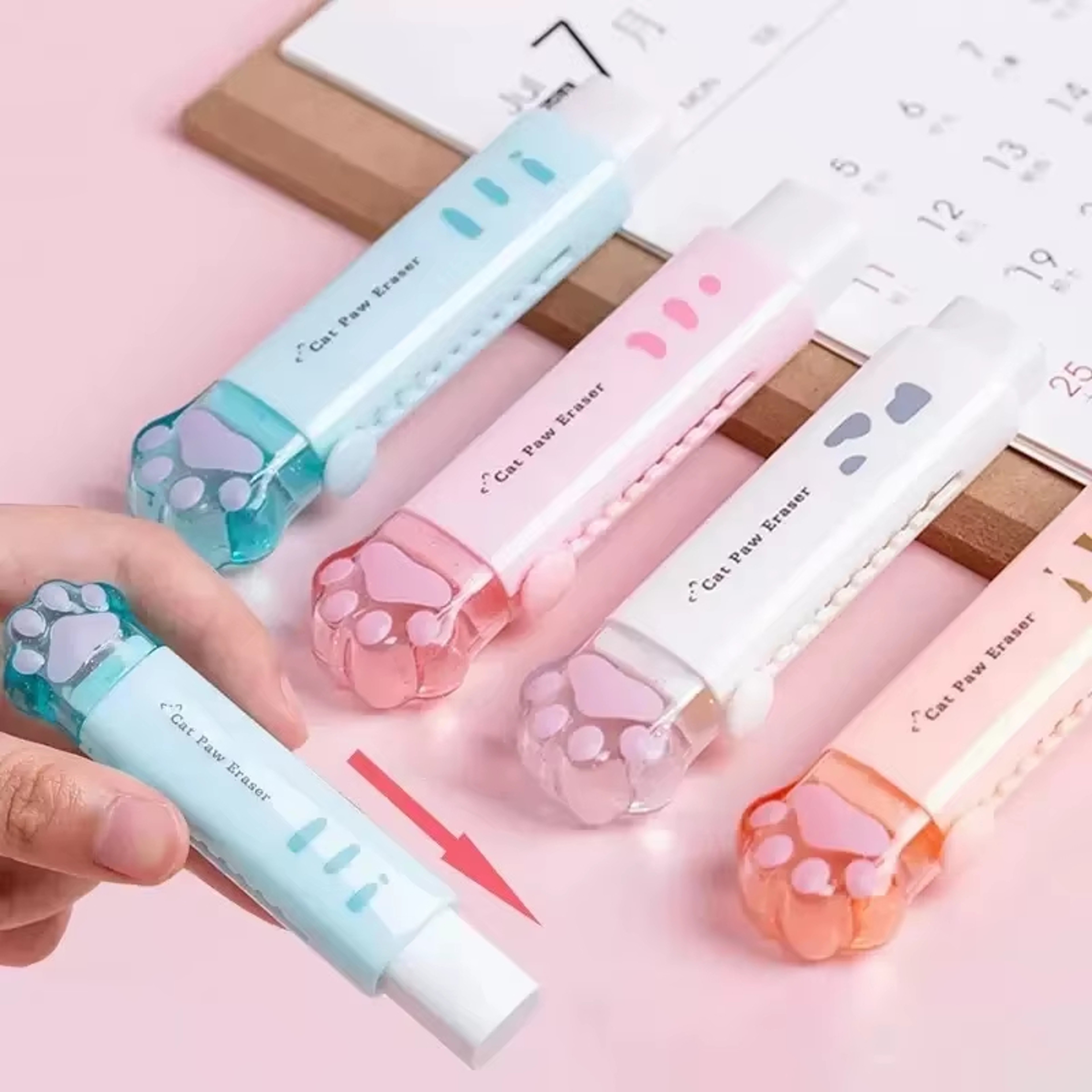 Cat Paw Retractable Eraser Set For Kids And Students Back To School Kawaii Stationery Essentials 1