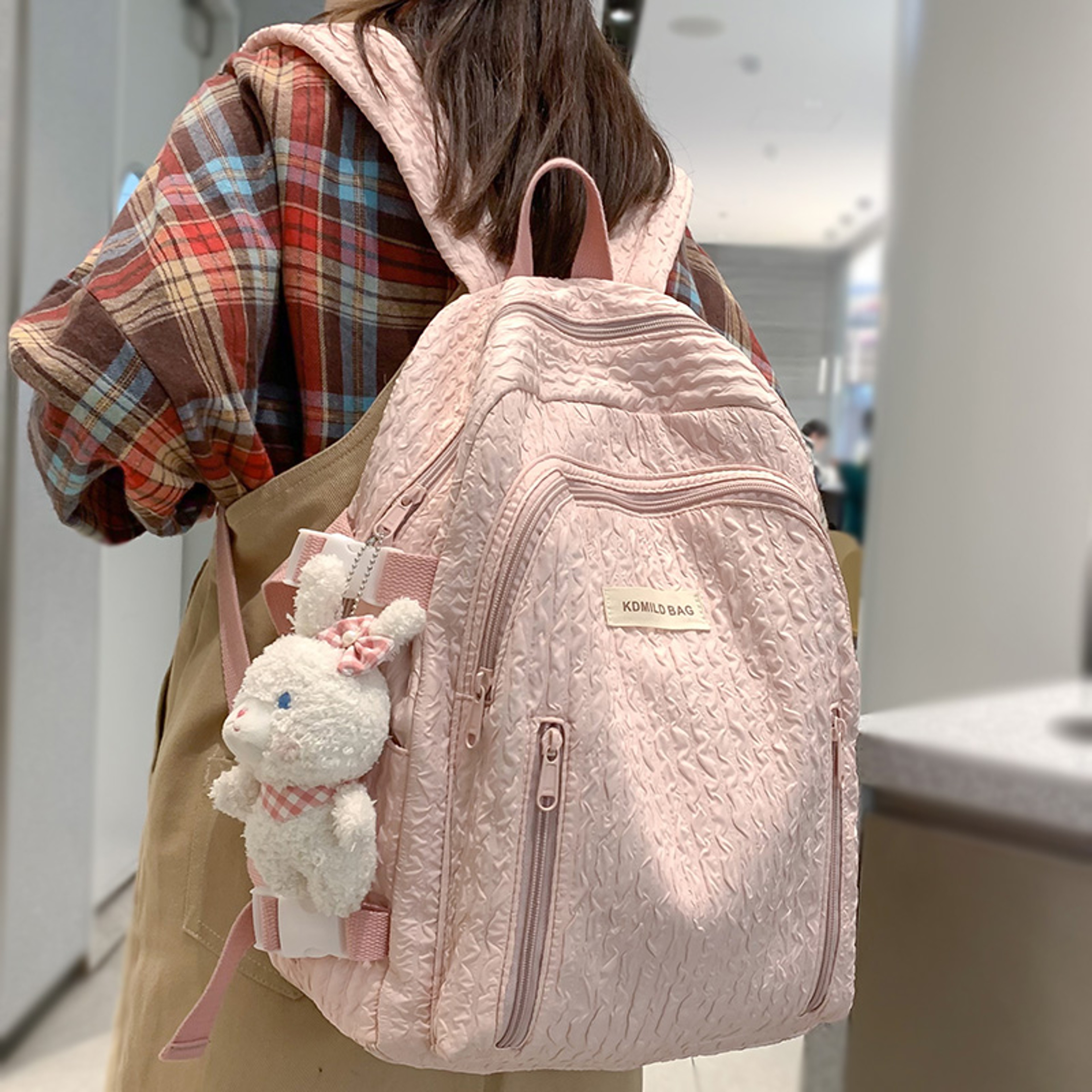 Cute Pink College Backpack Back To School Laptop Backpack For Women Kawaii Travel School Bag 0