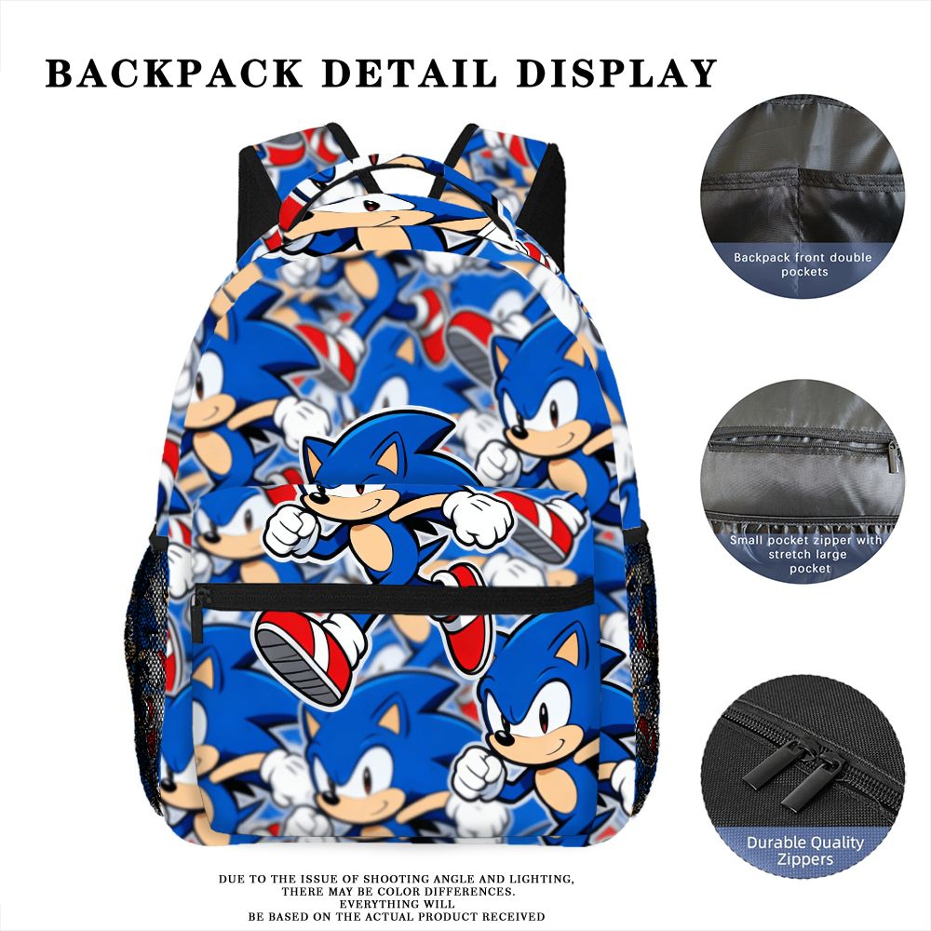 Cute Sonic Backpack For Kids Back To School Durable Gaming Backpack Travel Daypack With Mesh Pocket 3
