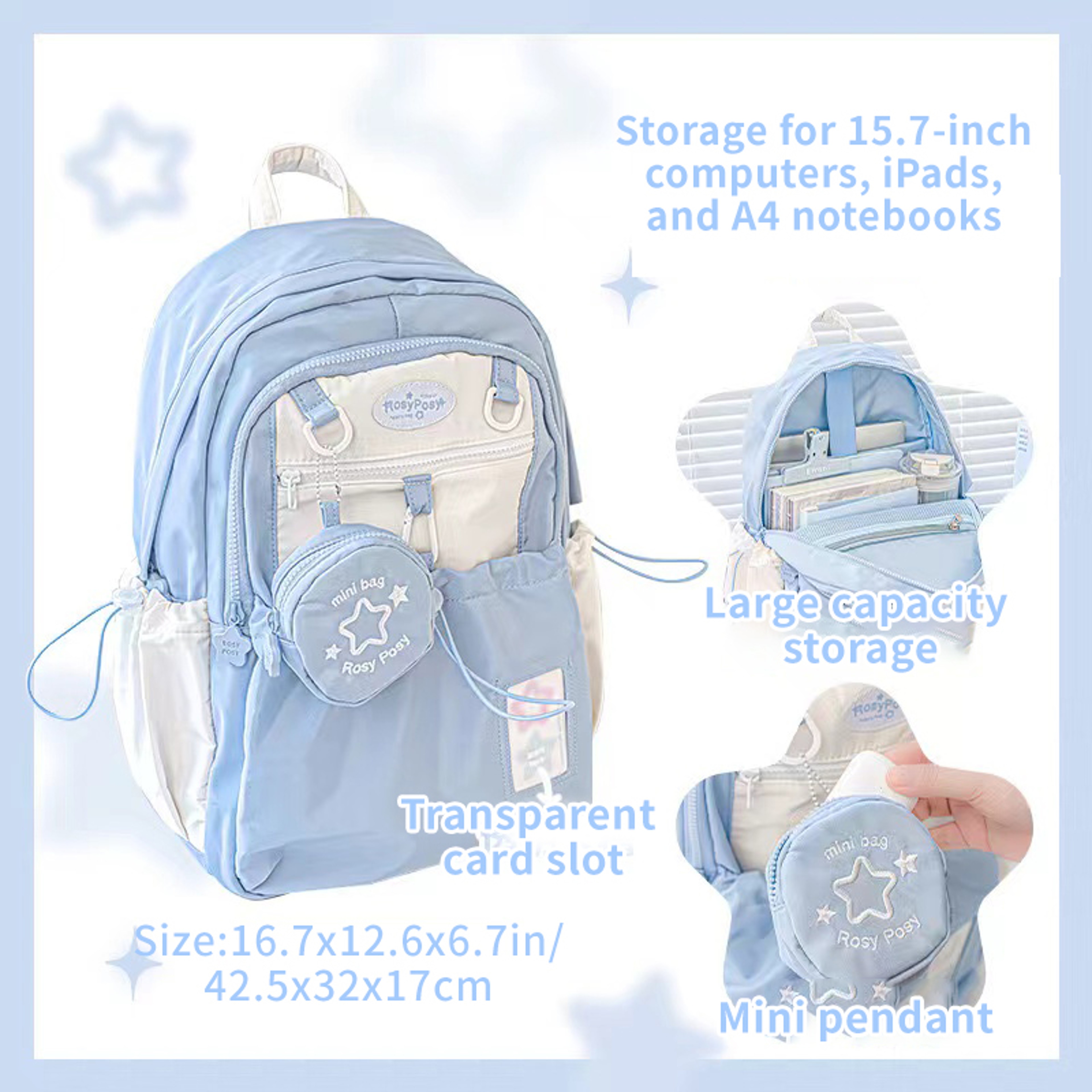 Cream Aesthetic back to school backpack Student Backpack with Large Capacity Lightweight Cute School Bag – view 9