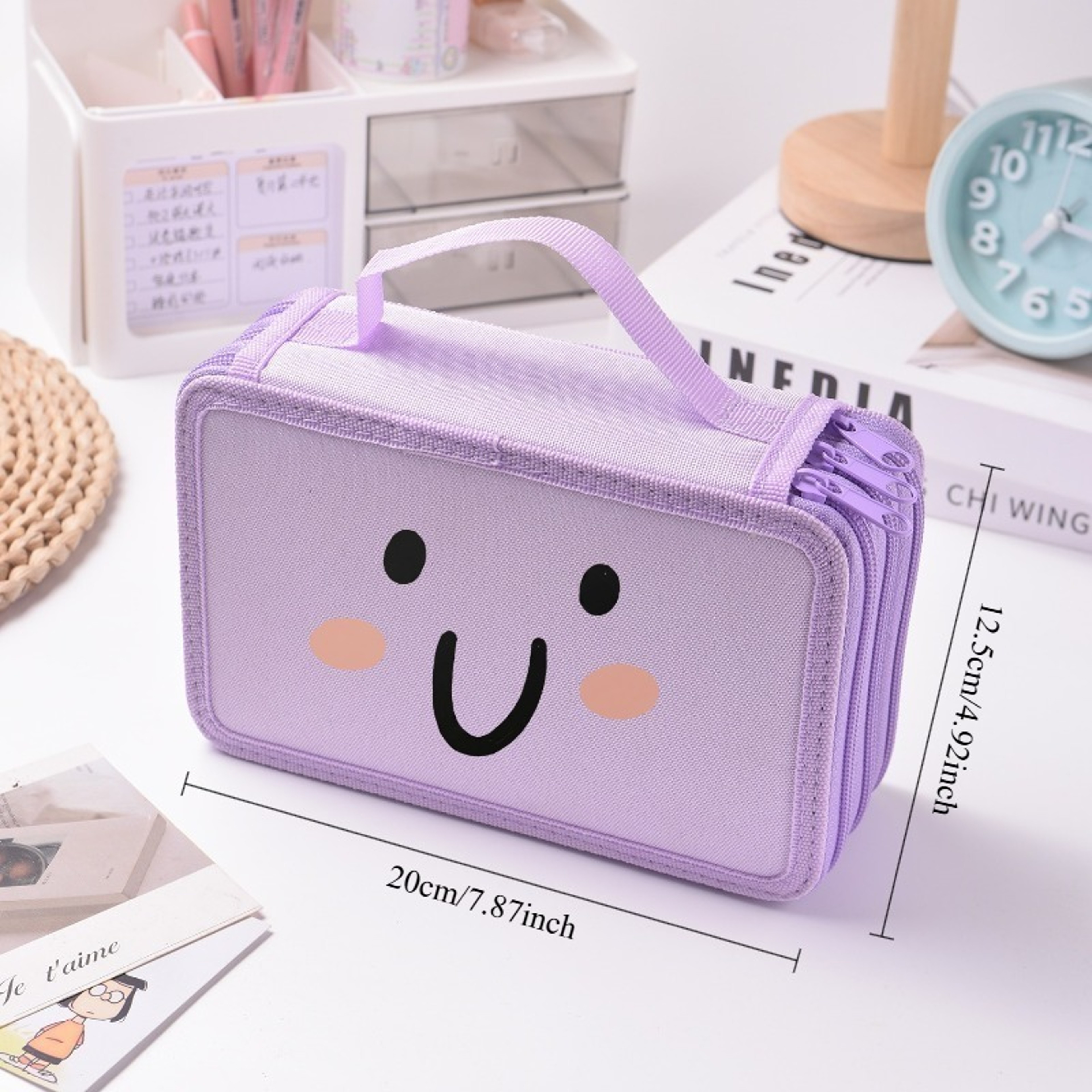 Large Capacity Pencil Case With Smiley Face Cute Pencil Pouch  Desk Organizer 3