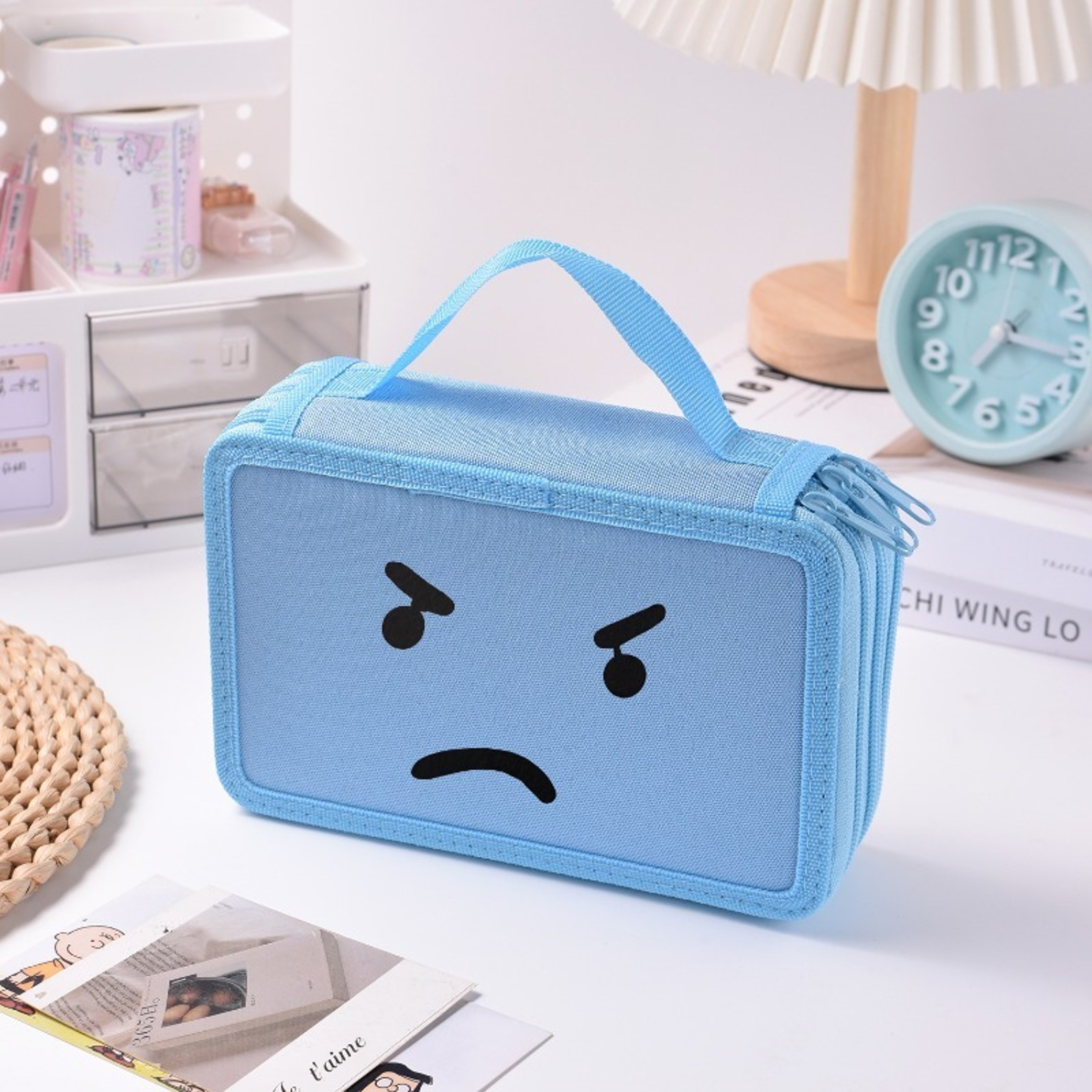 Large Capacity Pencil Case With Smiley Face Cute Pencil Pouch  Desk Organizer 7