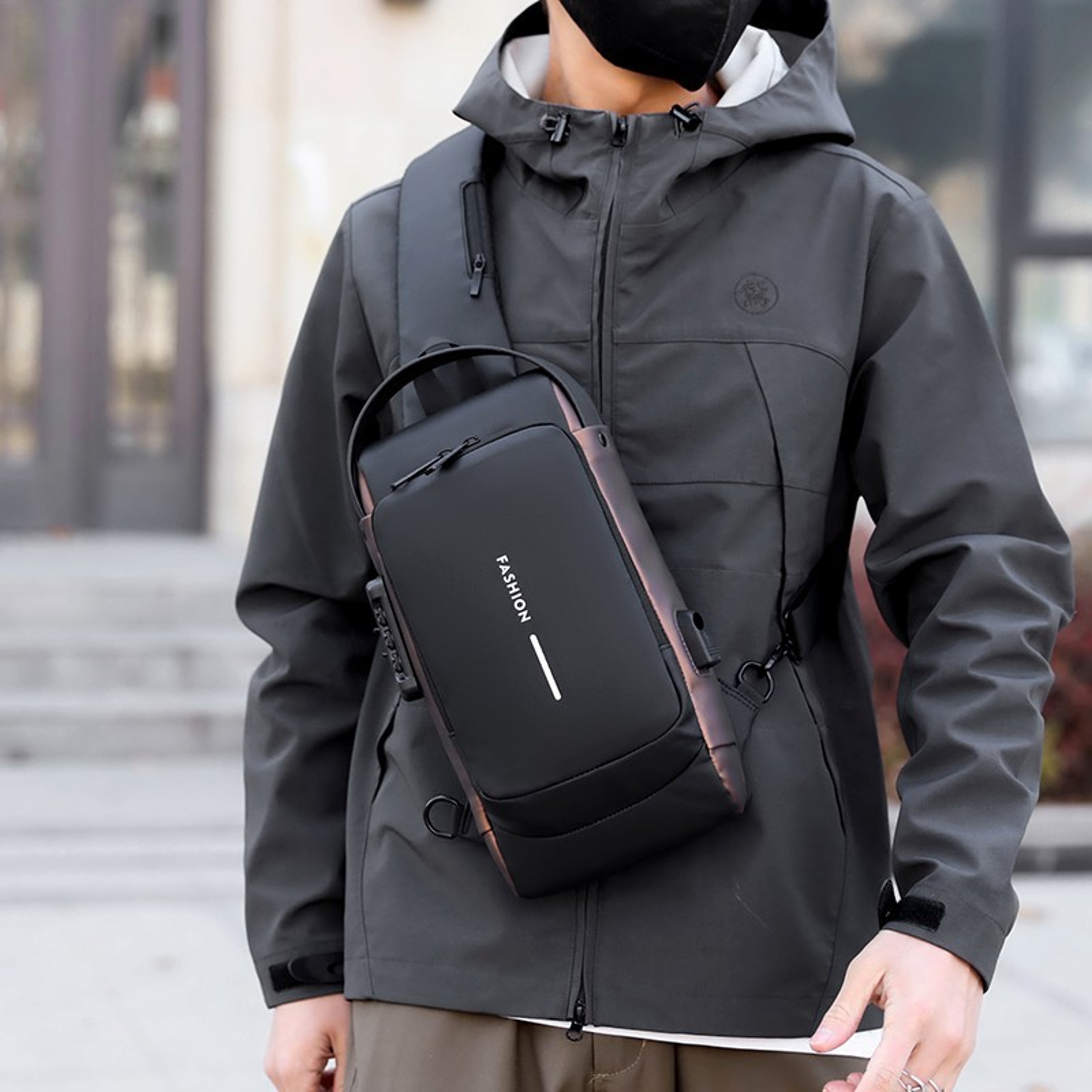 Secure Lock Anti Theft Chest Bag With USB Charging Port Waterproof Sling Backpack For Travel Back T 1