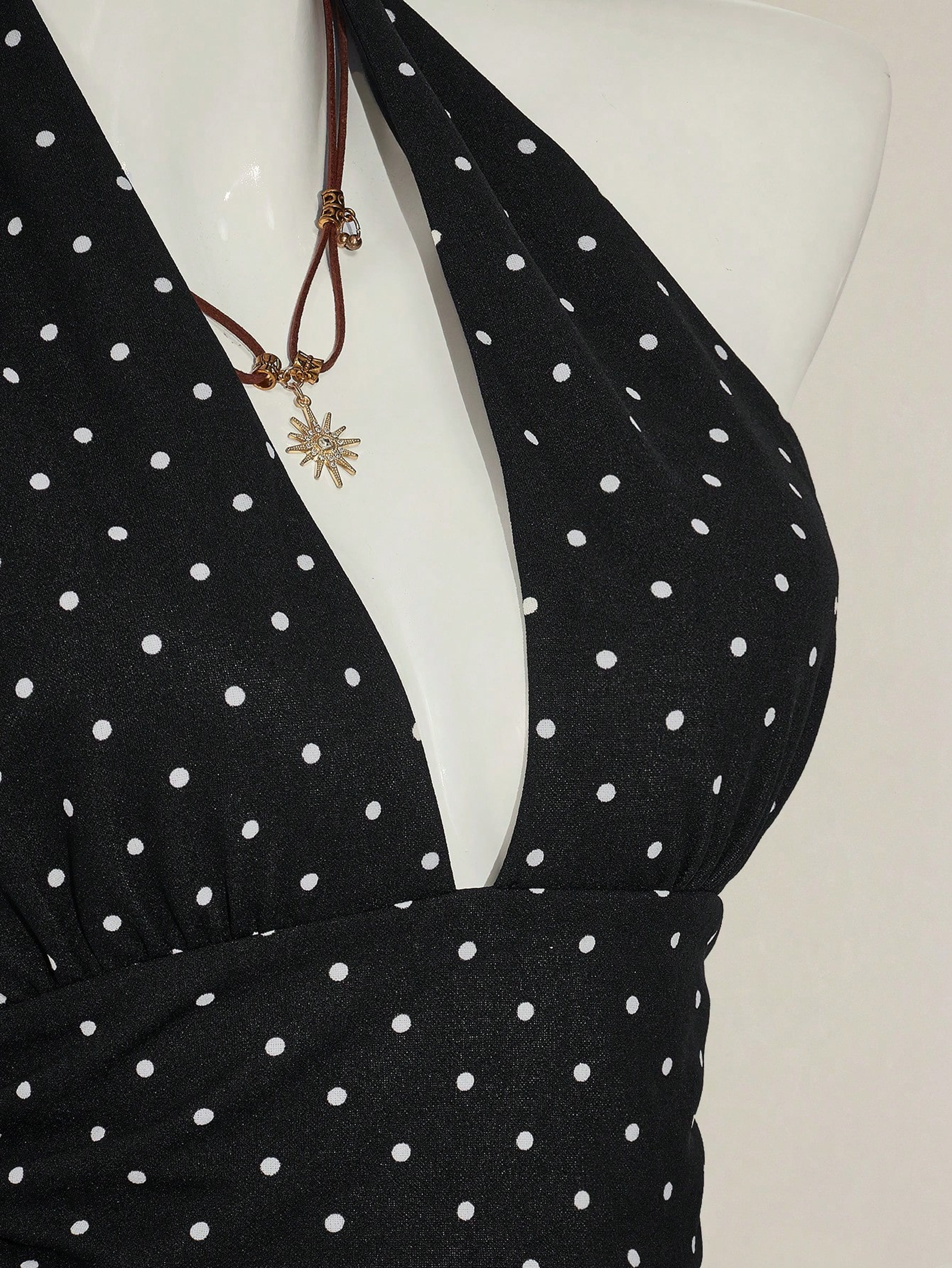 Effortless Charm Polka Dot Backless Top With Adjustable Halter Neck 3