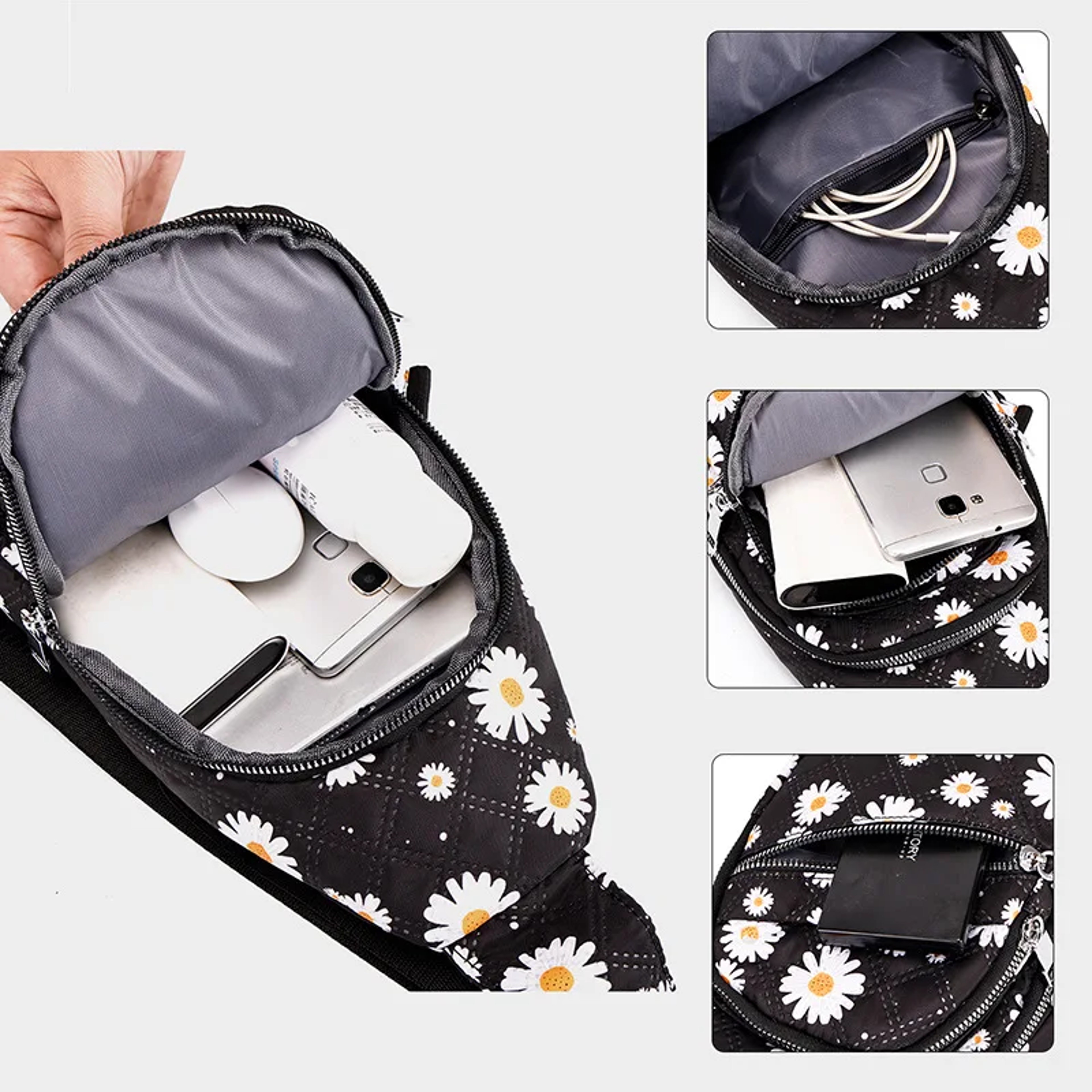 Floral Nylon Sling Bag For Women Travel Crossbody Chest Pack Back To School Backpack 3
