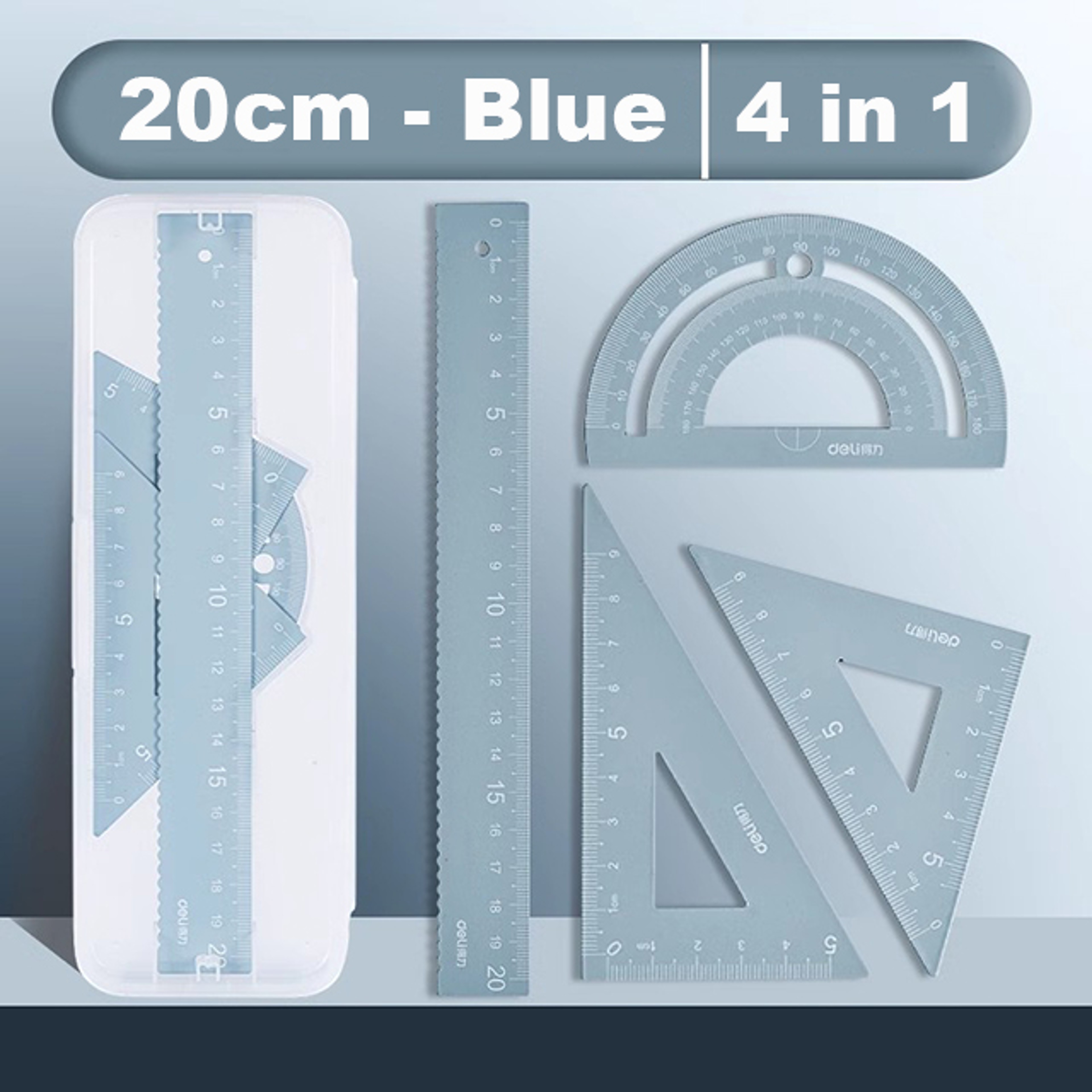 Deli Metal Math Geometry Kit Durable Drafting Set With Straight Ruler Protractor For Back To School