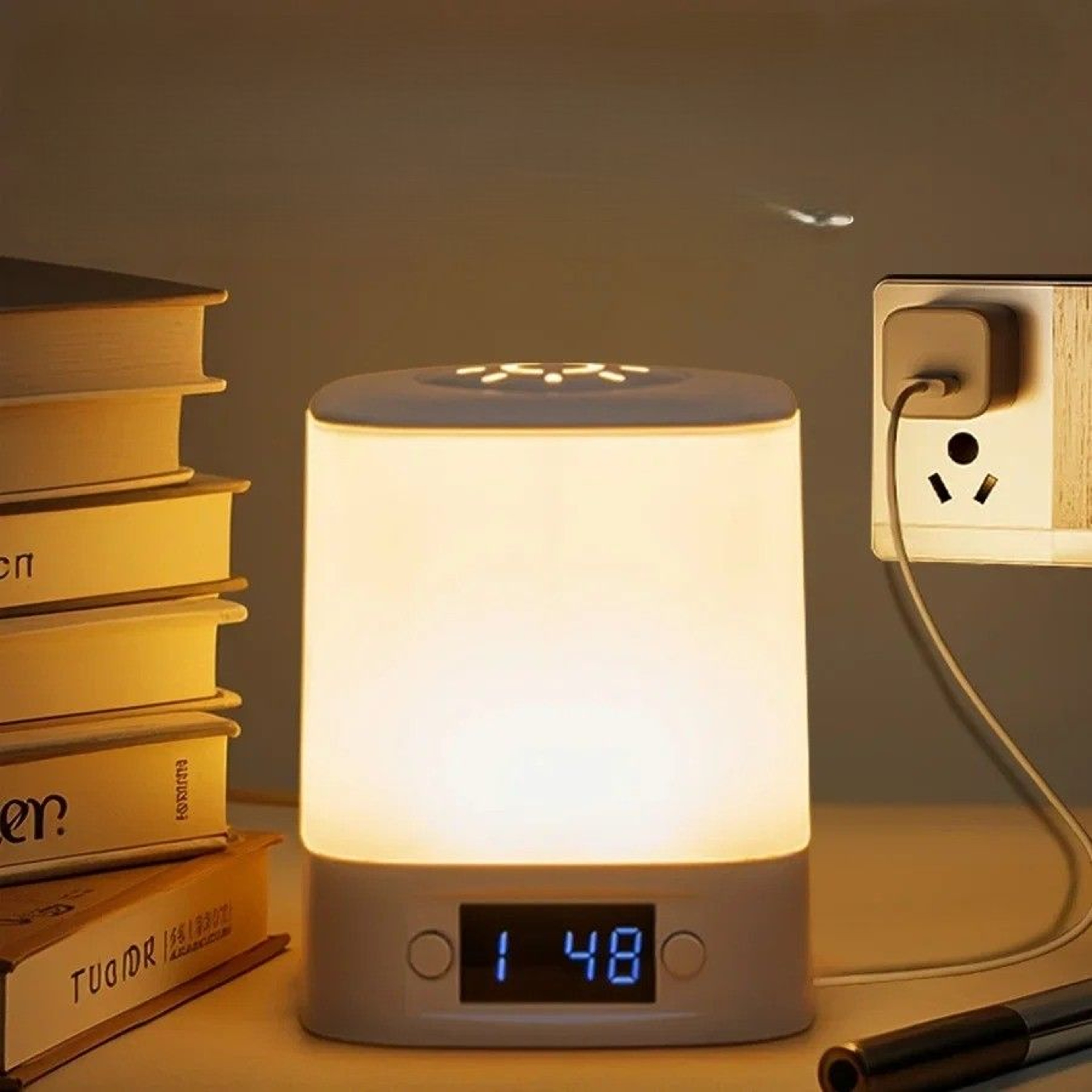 Glow Time LED Bedside Lamp With Clock Display Remote Control  Rechargeable Dimmable Night Light 0