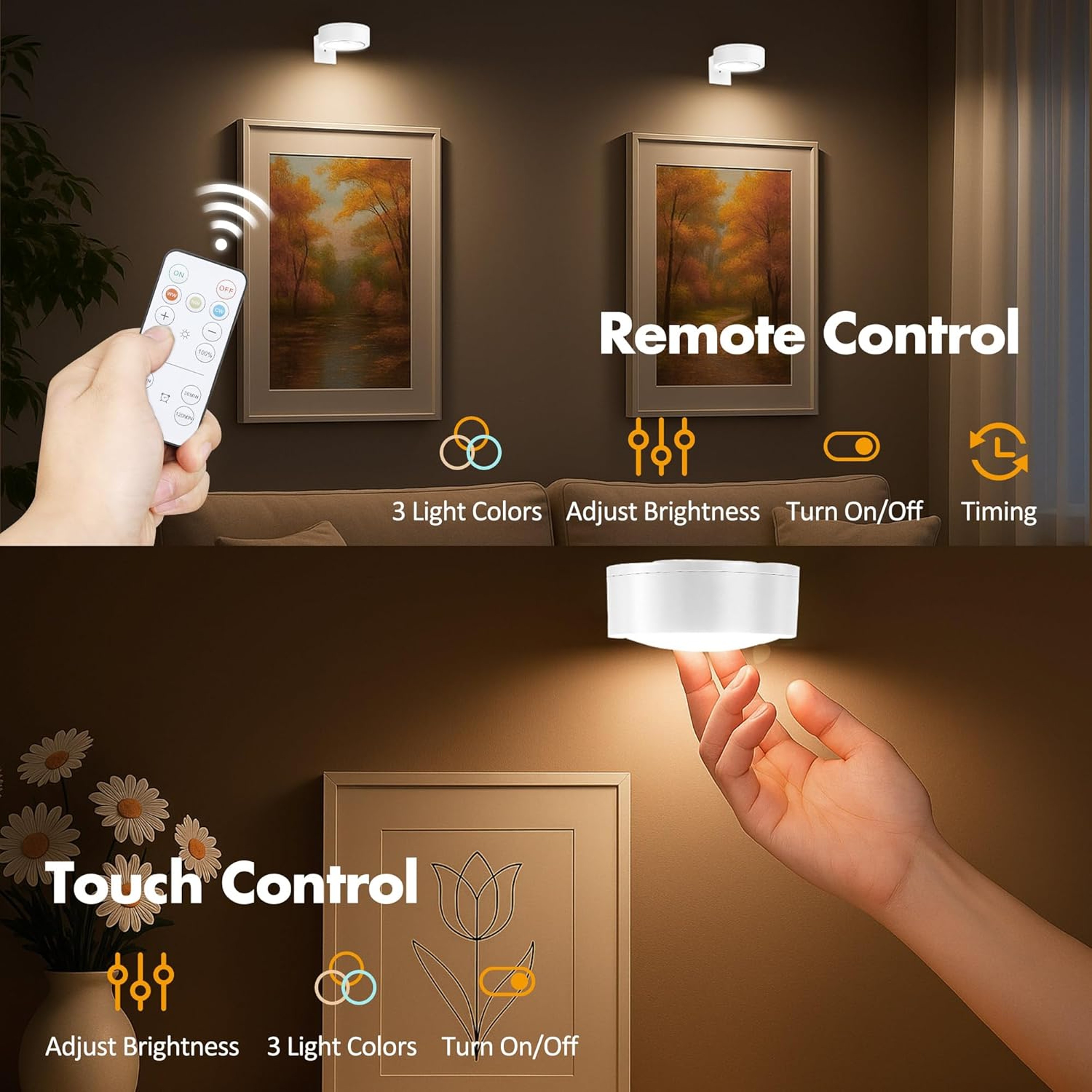 Lumi Frame Wireless Battery Operated Picture Light with Remote, Dimmable Timer & Light Modes – view 2