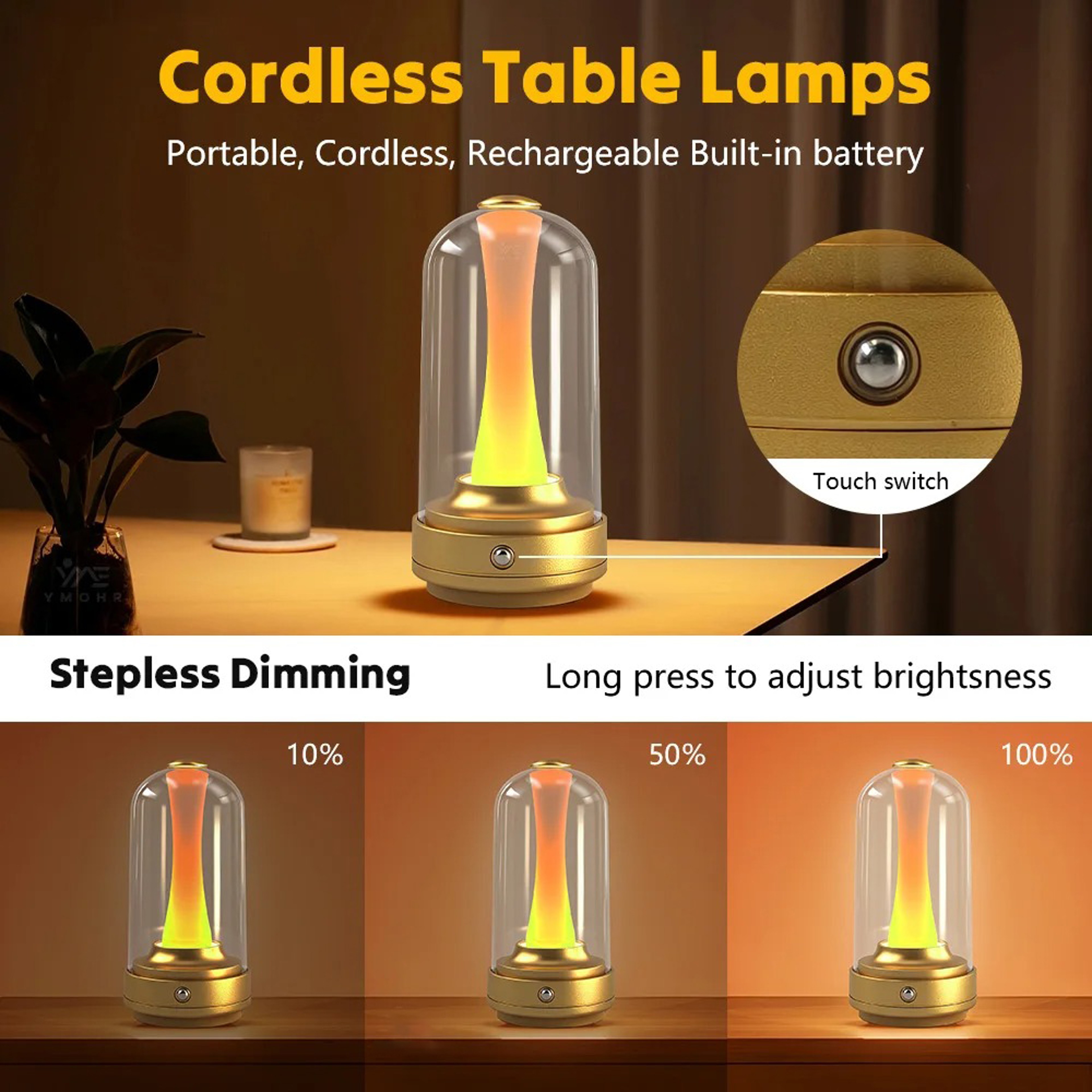 Lumi Glow Rechargeable Bedside Lamp With Touch Control Dimmable LED Mood Light 5
