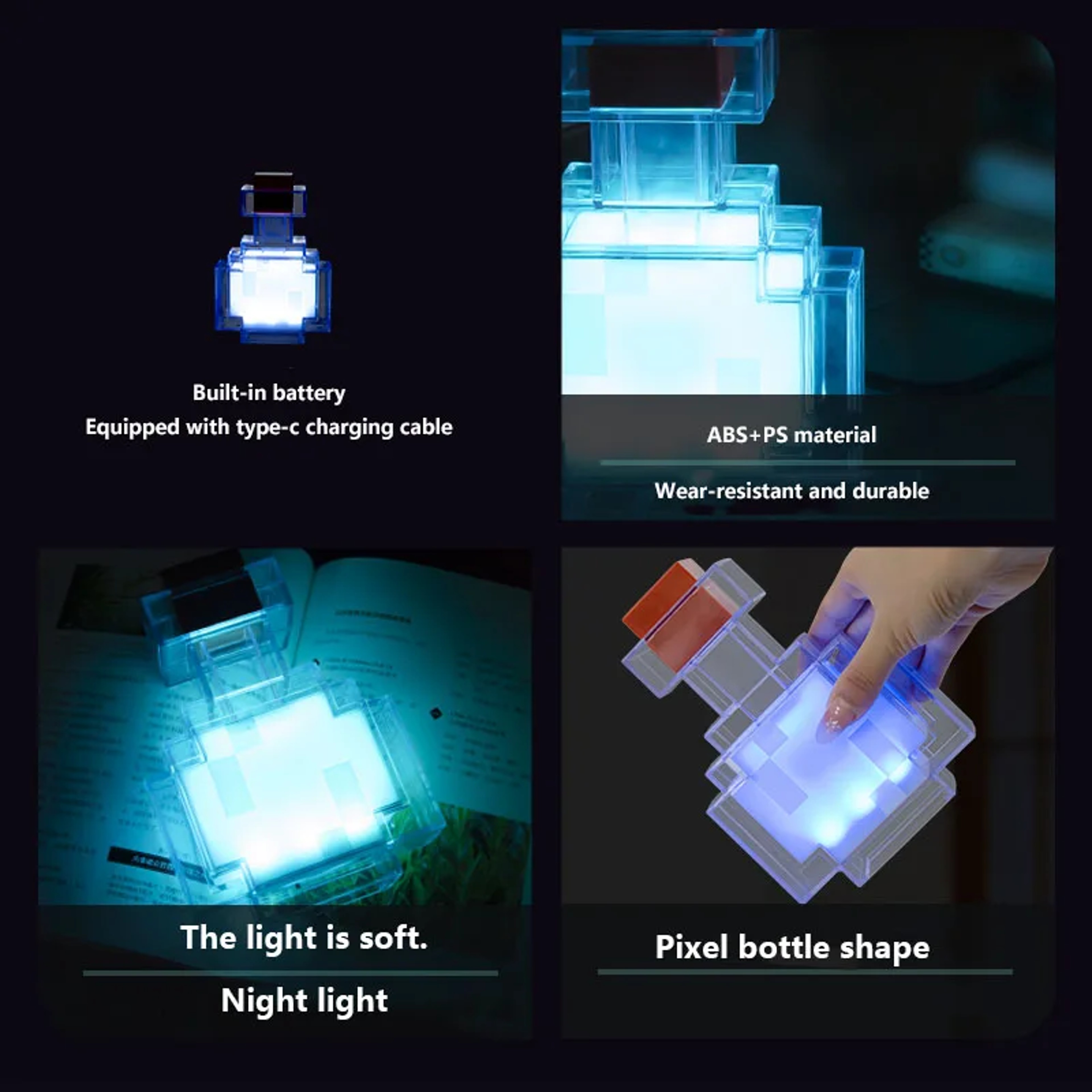 Minecraft Potion Bottle Night Light Rechargeable LED Lamp For Kids Bedroom  Gaming Room 3