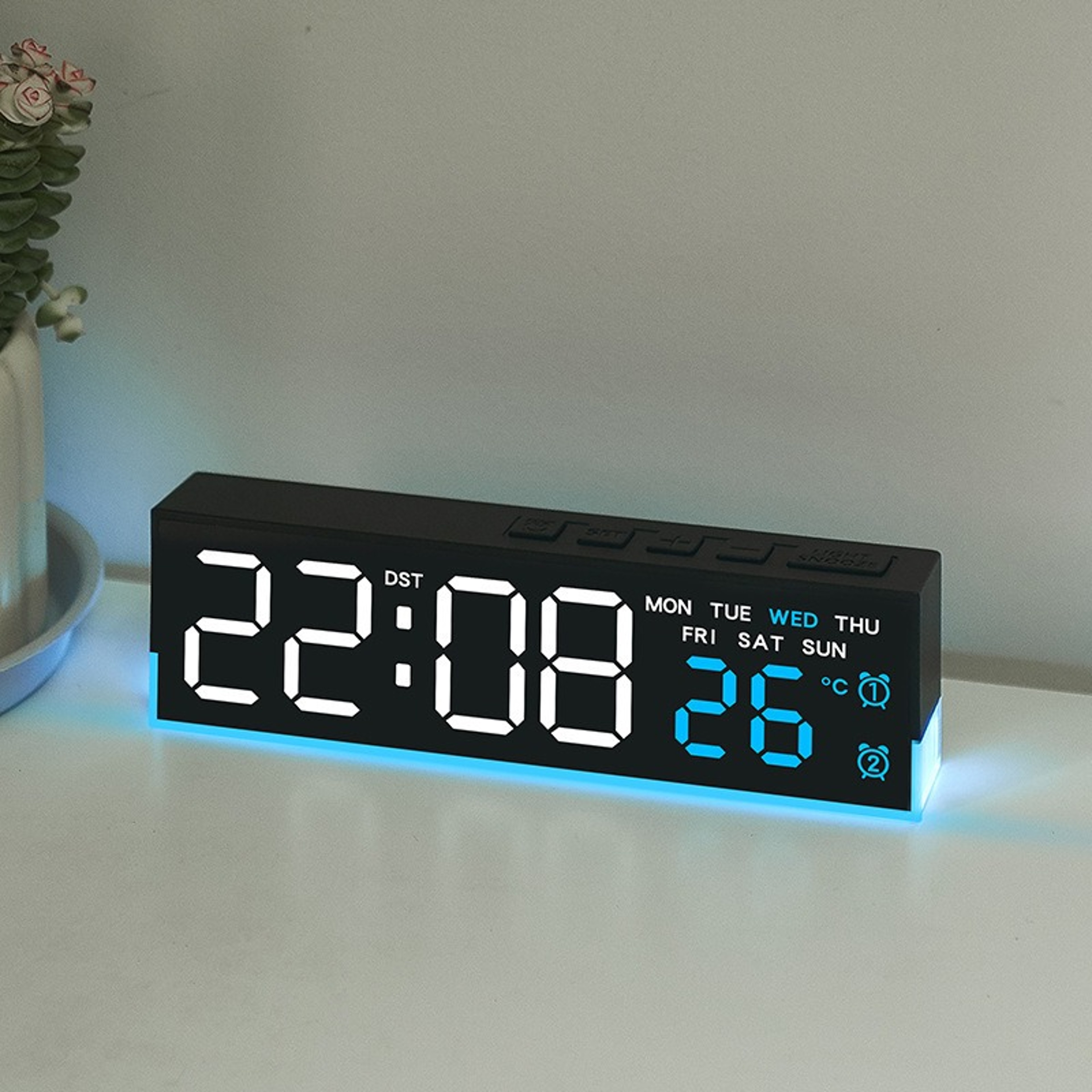 Glow Time LED Digital Alarm Clock With Ambient Light Dual Alarm  Temperature Displays 0