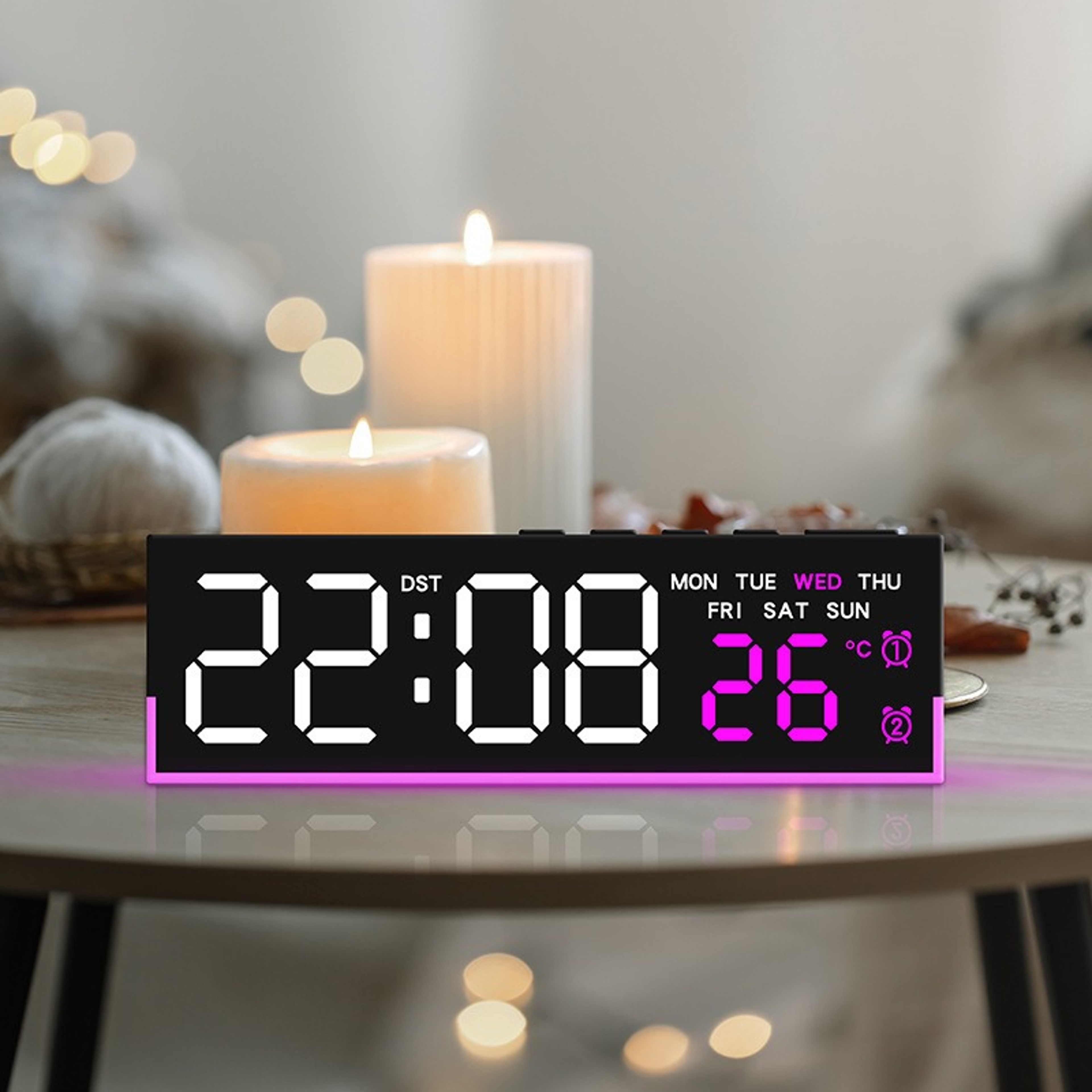 Glow Time LED Digital Alarm Clock With Ambient Light Dual Alarm  Temperature Displays 3