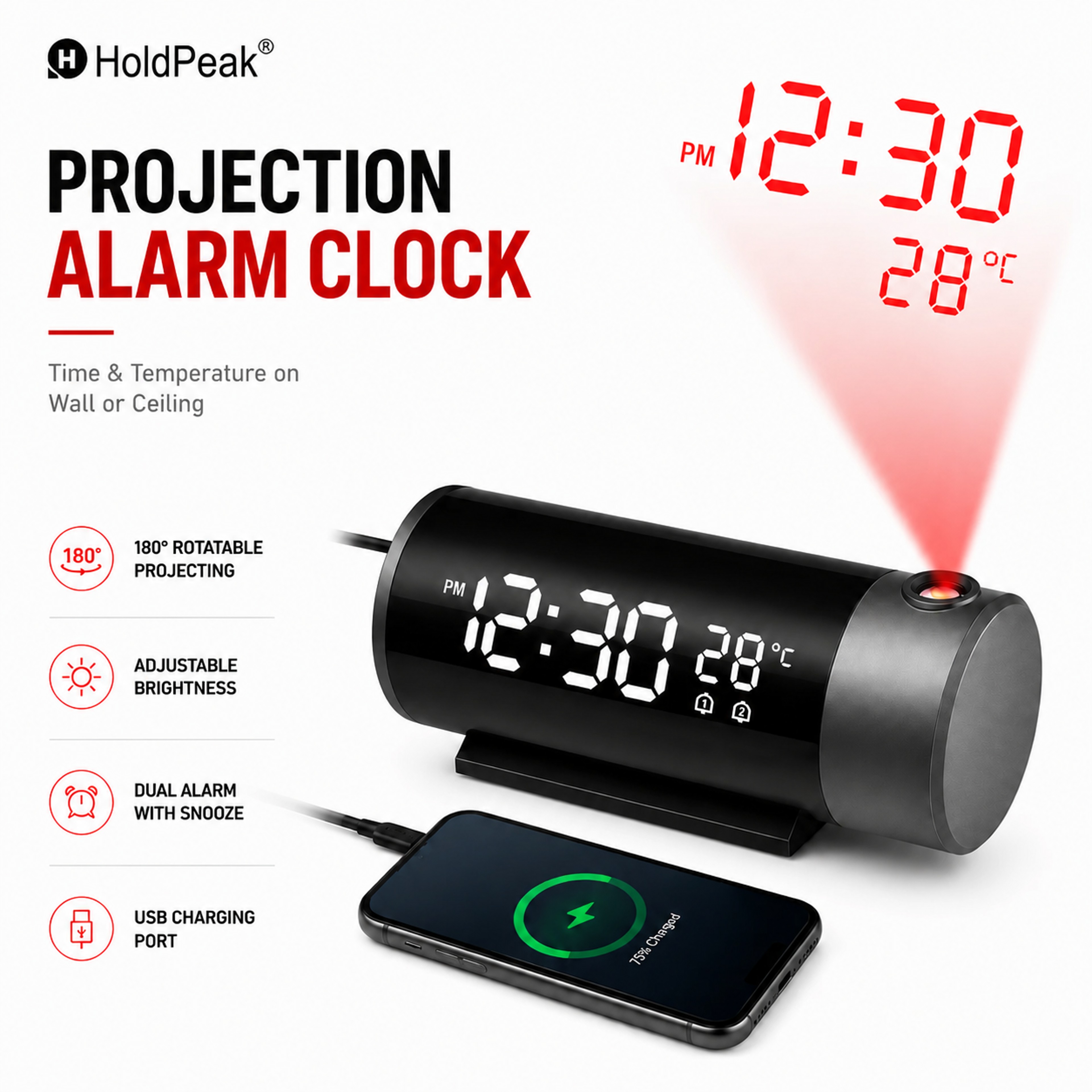 Projection Alarm Clock With Ceiling Display Digital LED Alarm Clock  Dual Alarm 1
