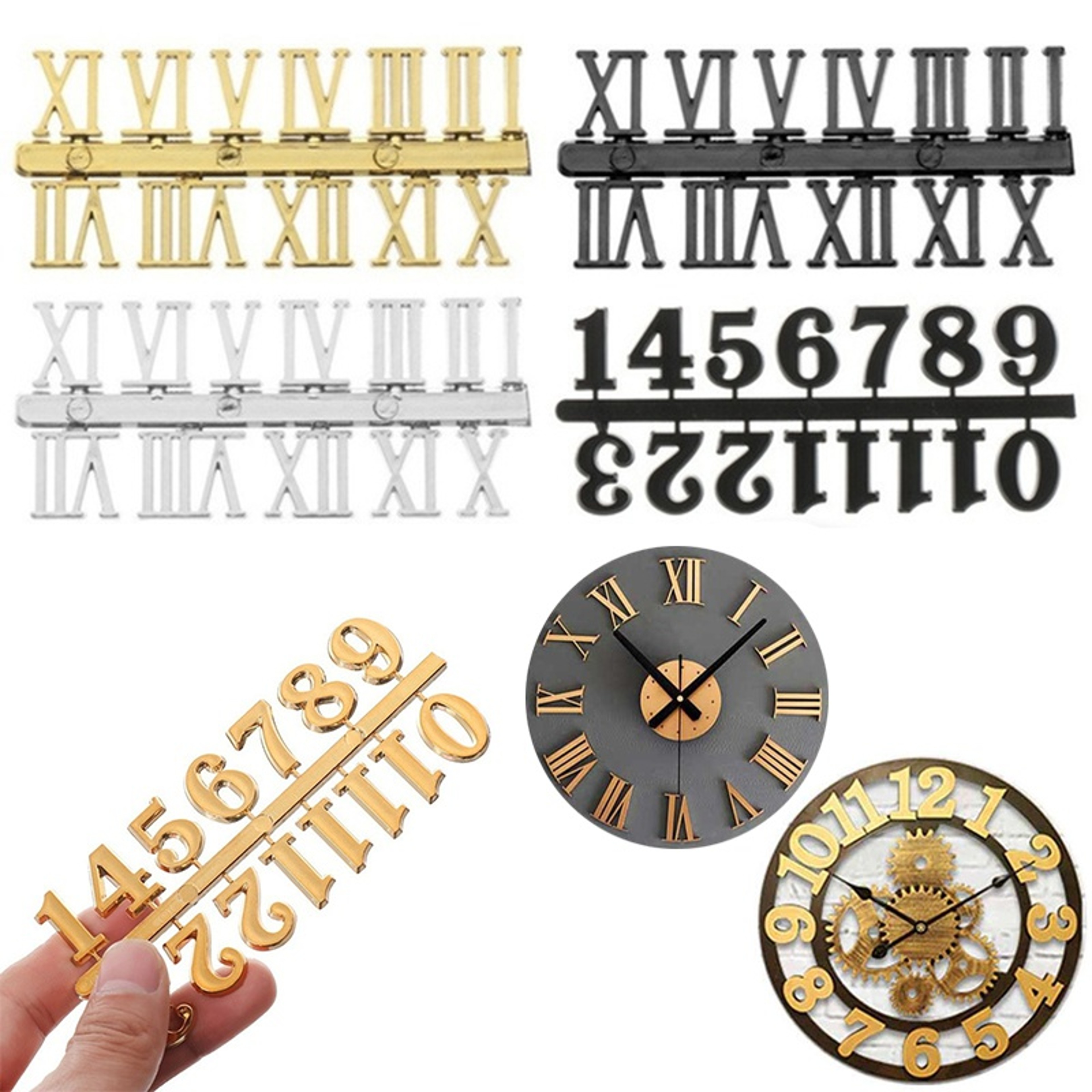 DIY Wall Clock Kit With Roman  Arabic Numerals Large Modern Wall Clock Stickers With Quartz Movemen 1