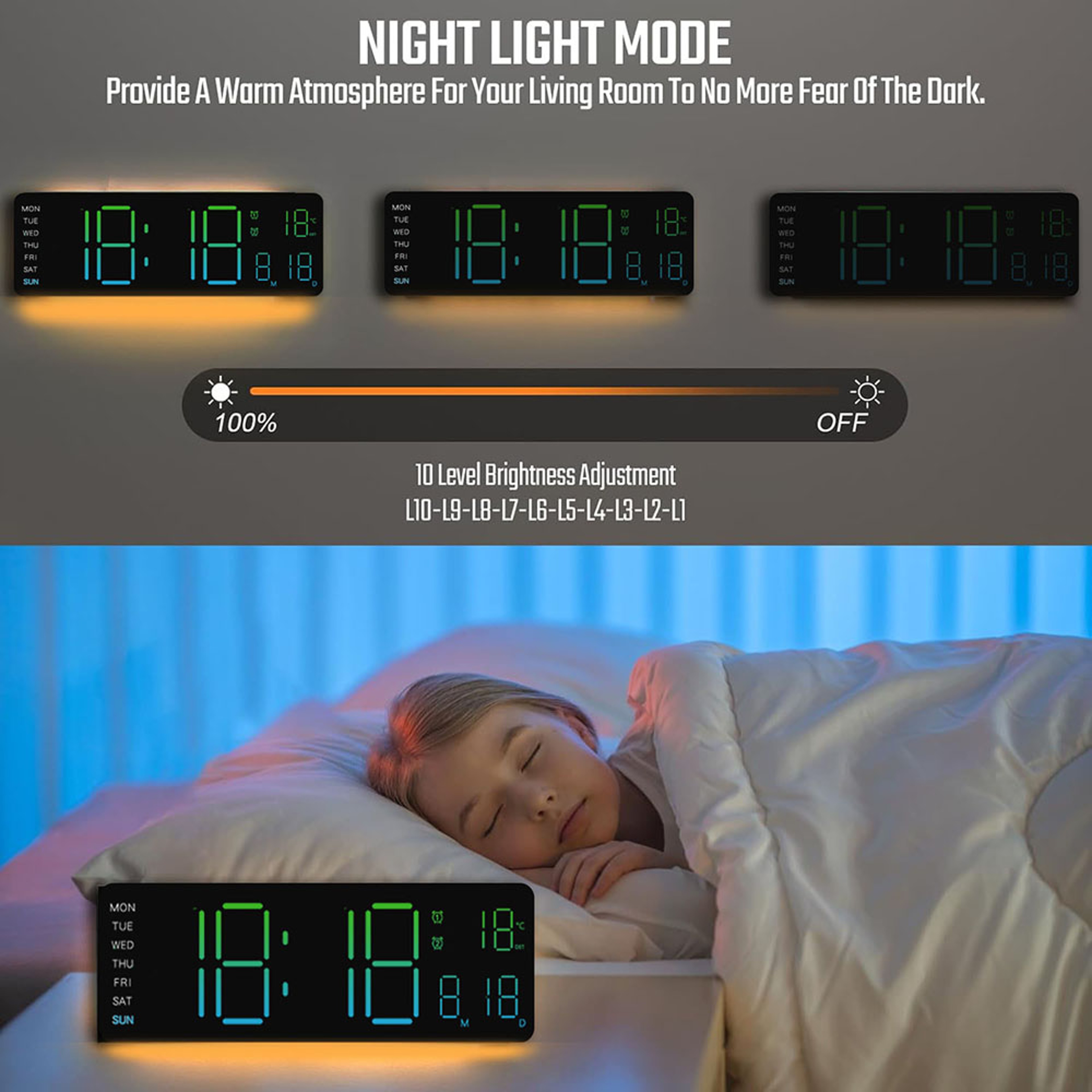 Smart RGB LED Wall Clock With Remote Control Calendar  Temperature Display 4
