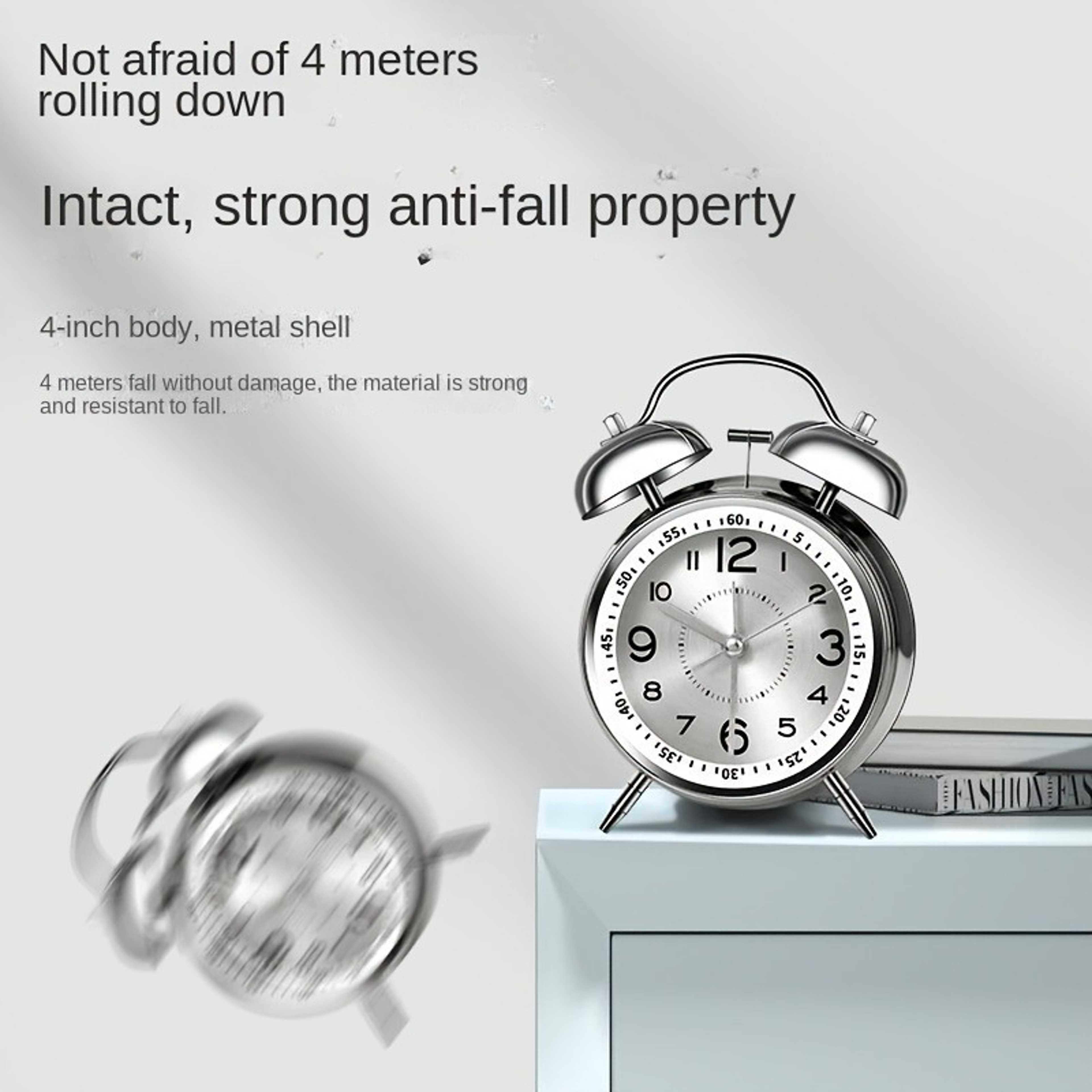 Classic Twin Bell Alarm Clock with Backlight, Silent Quartz Movement & Metal Frame for Bedroom and Office – view 4