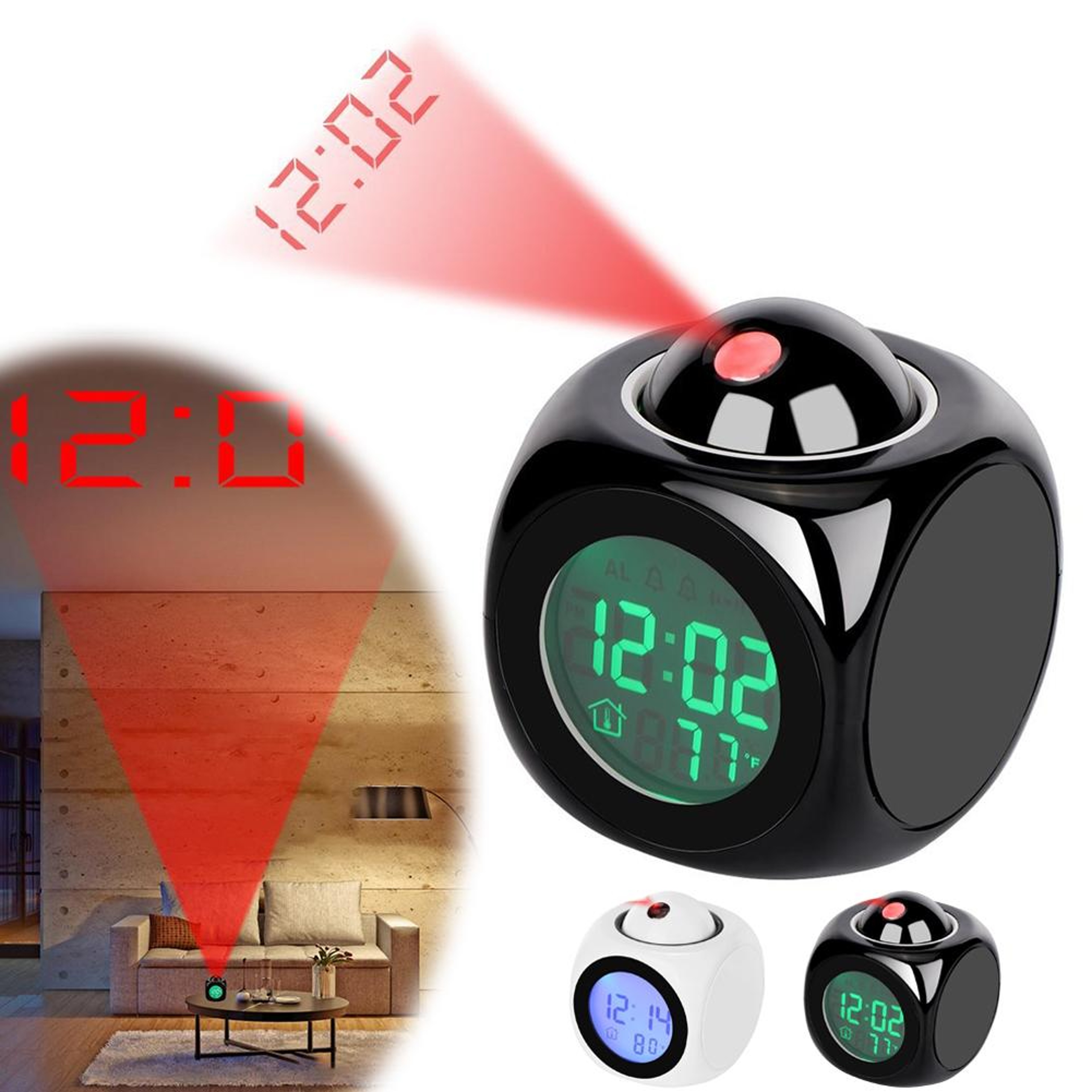 Smart Projection Alarm Clock With Voice Time Temperature Display  Snooze 3