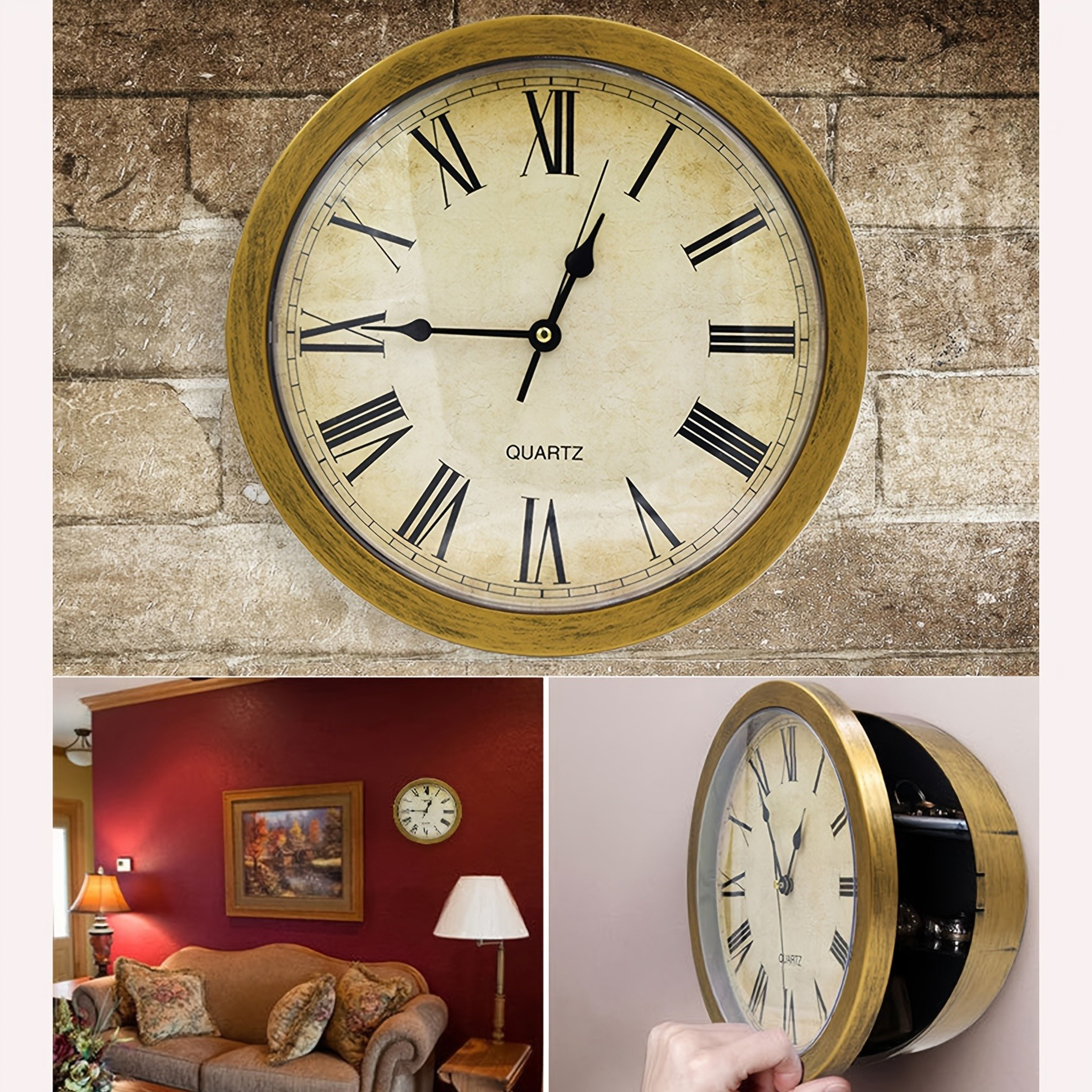 Hidden Wall Safe Vintage Clock Safe Secret Storage Box for Cash, Jewelry & Valuables – view 2