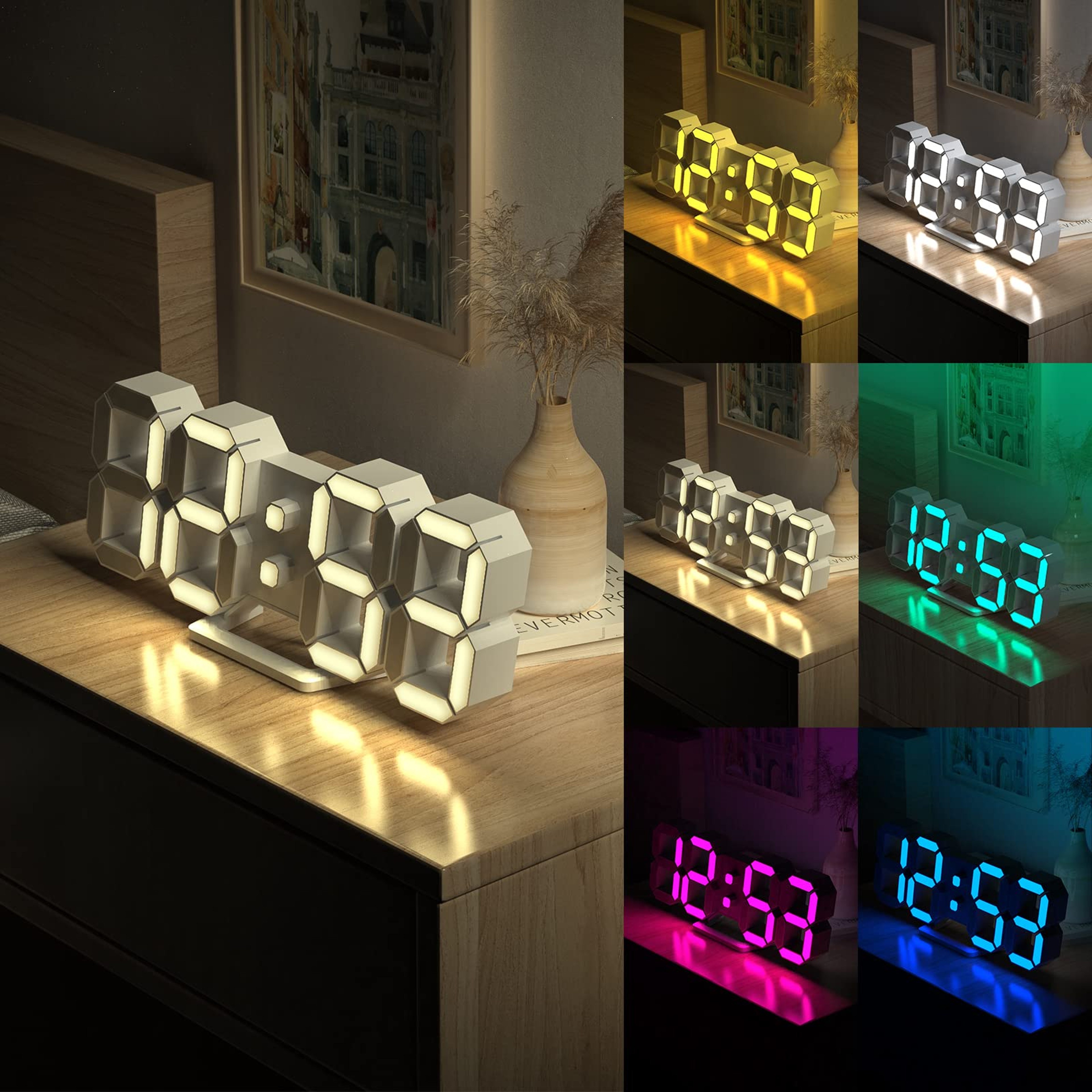 LED Digital Clock With Alarm Temperature Display  Adjustable Brightness For Wall Or Desk 1