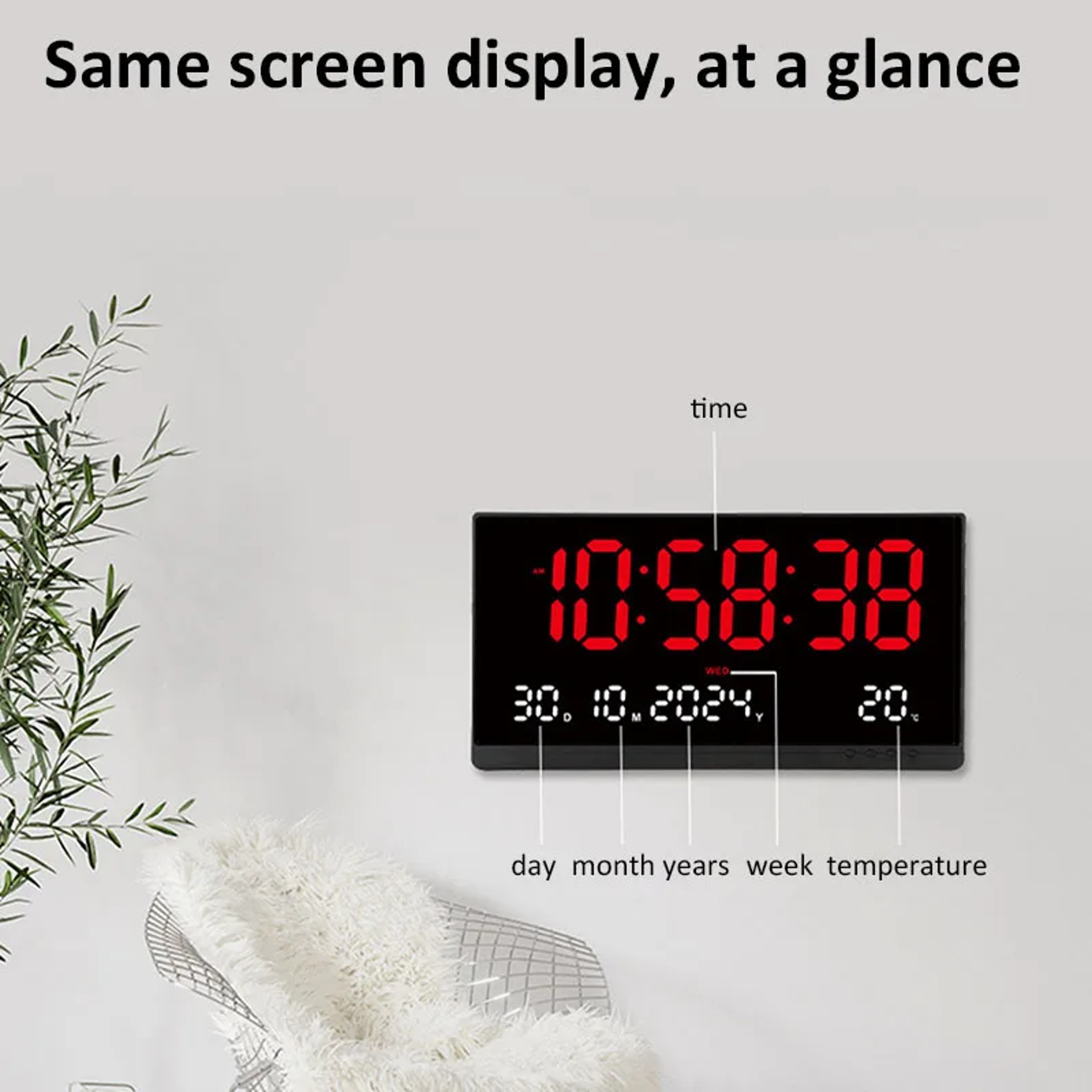 Large Digital Wall Clock With Calendar Temperature  USB Powered LED Display 2
