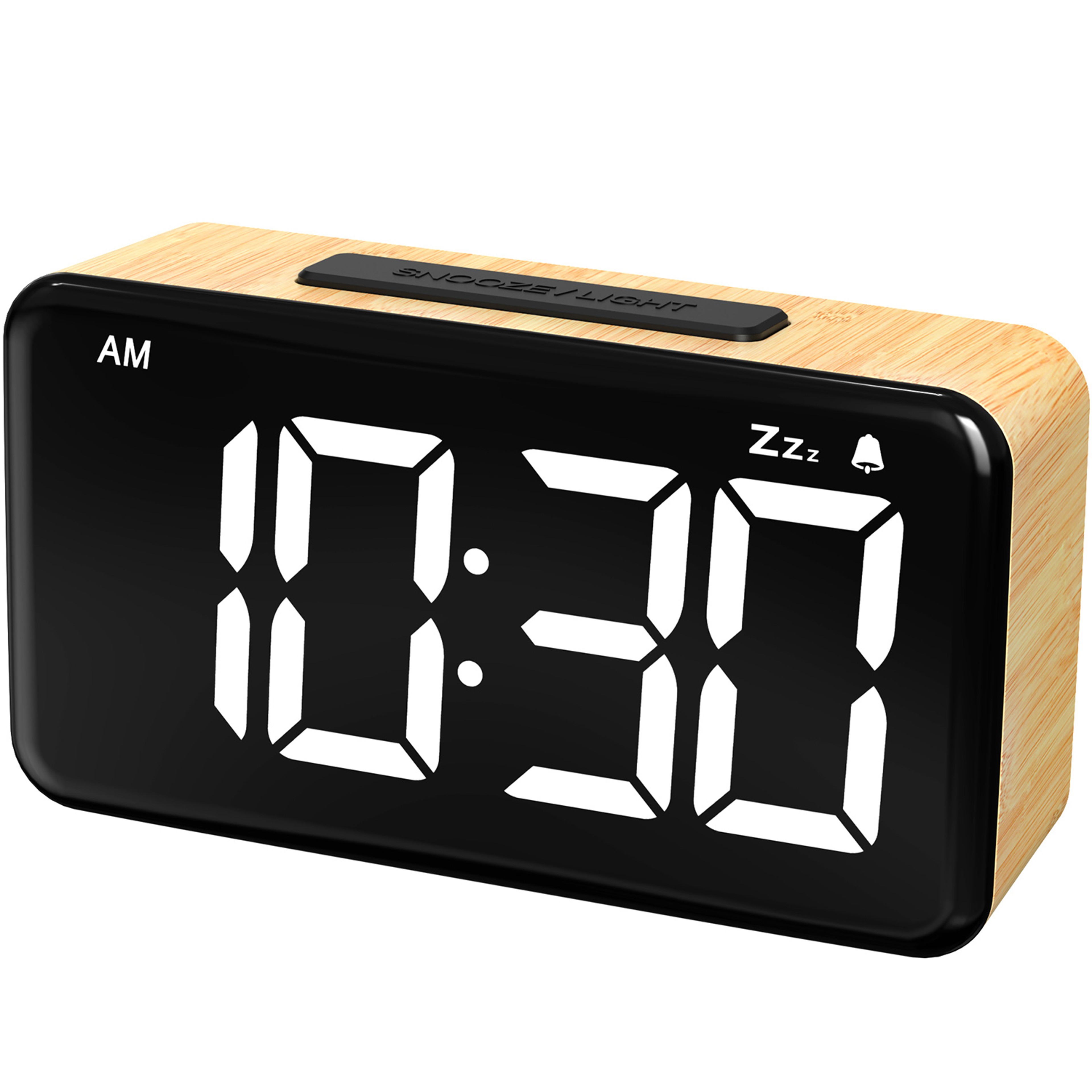 Wooden Digital Alarm Clock with LED Display, Adjustable Brightness & USB Powered Bedside Clock – view 7
