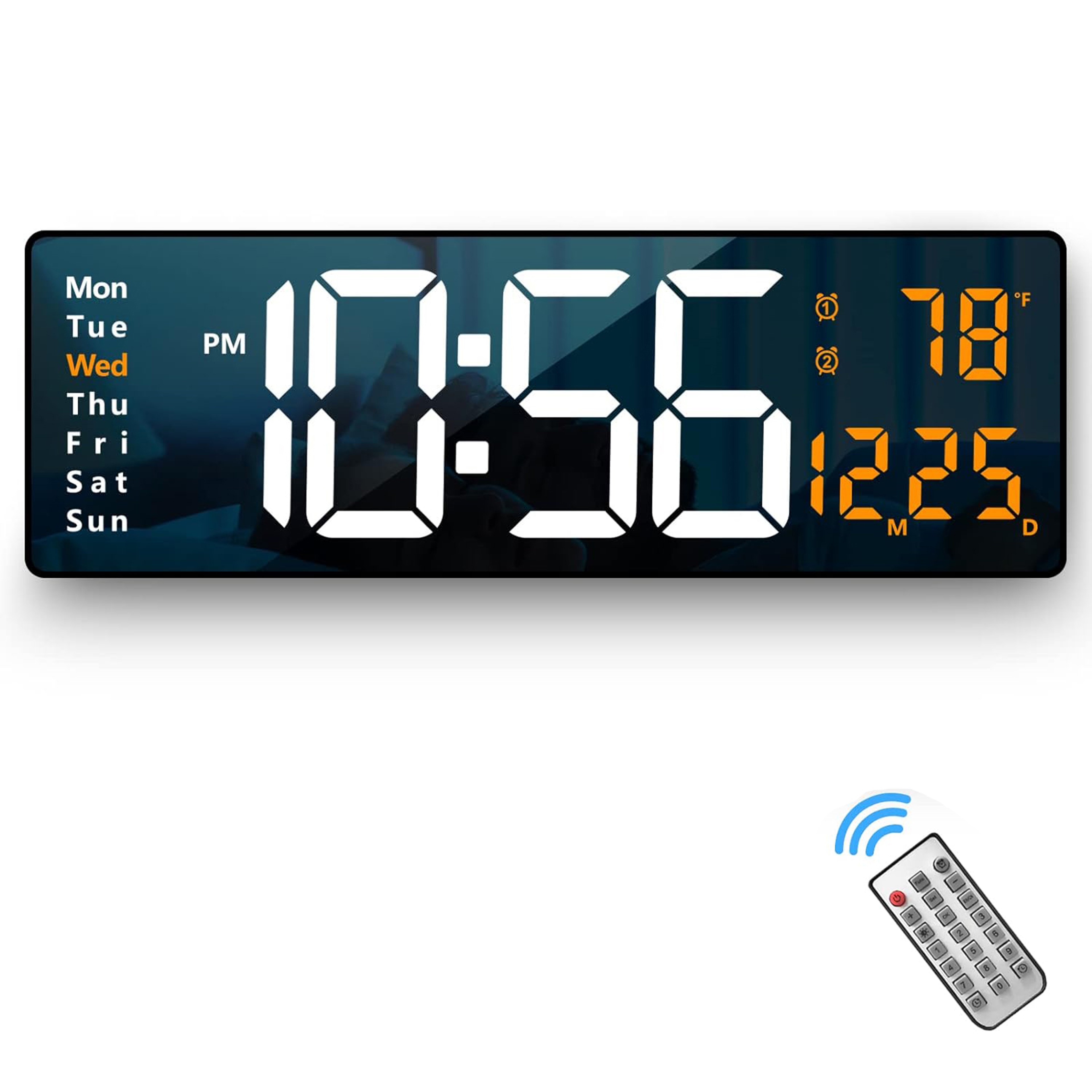 Large digital wall clock with Remote, LED Display, Date, Temperature & Auto Dimming – view 7