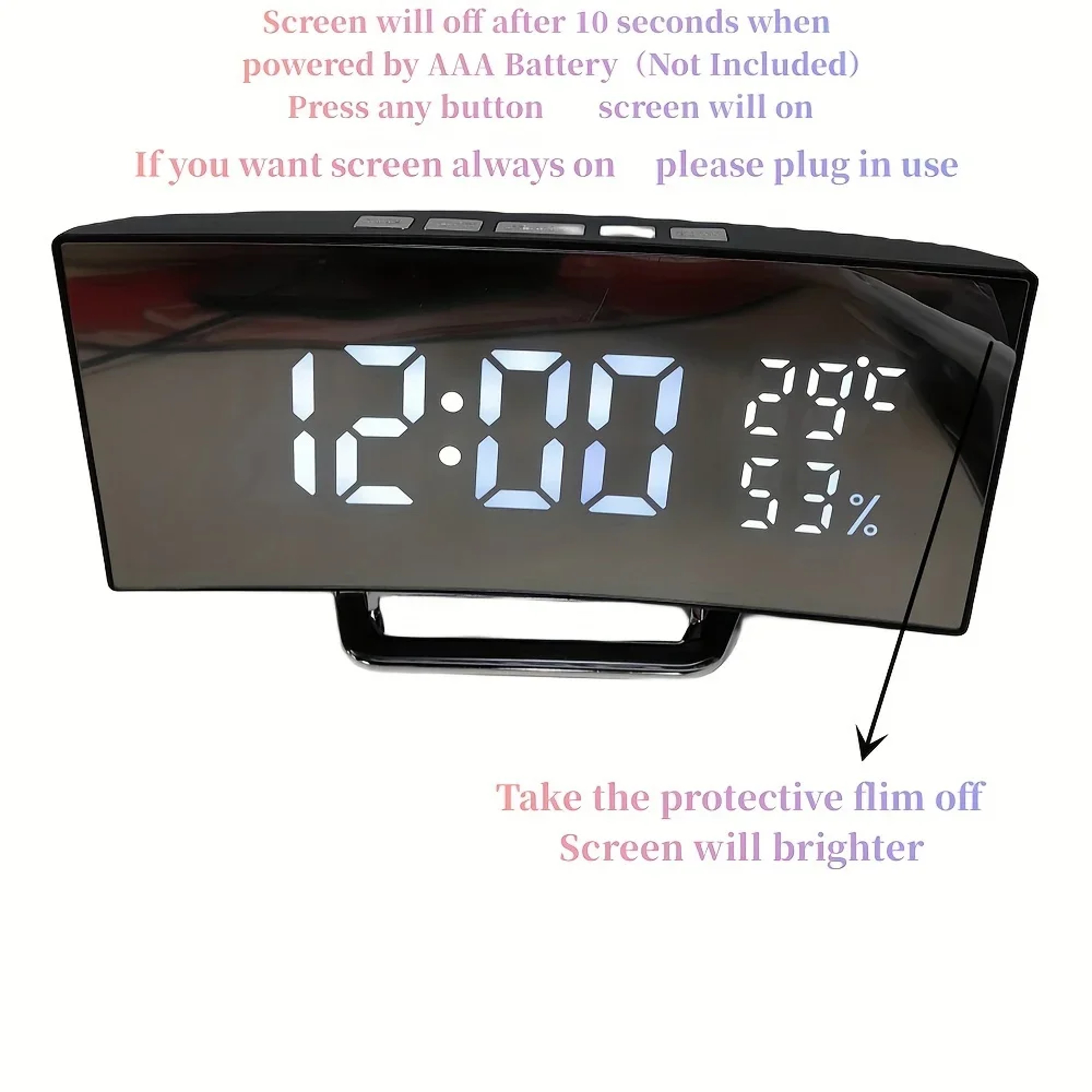Curved LED Digital Alarm Clock with Temperature Display, Snooze & Night Mode for Bedside Desk – view 4