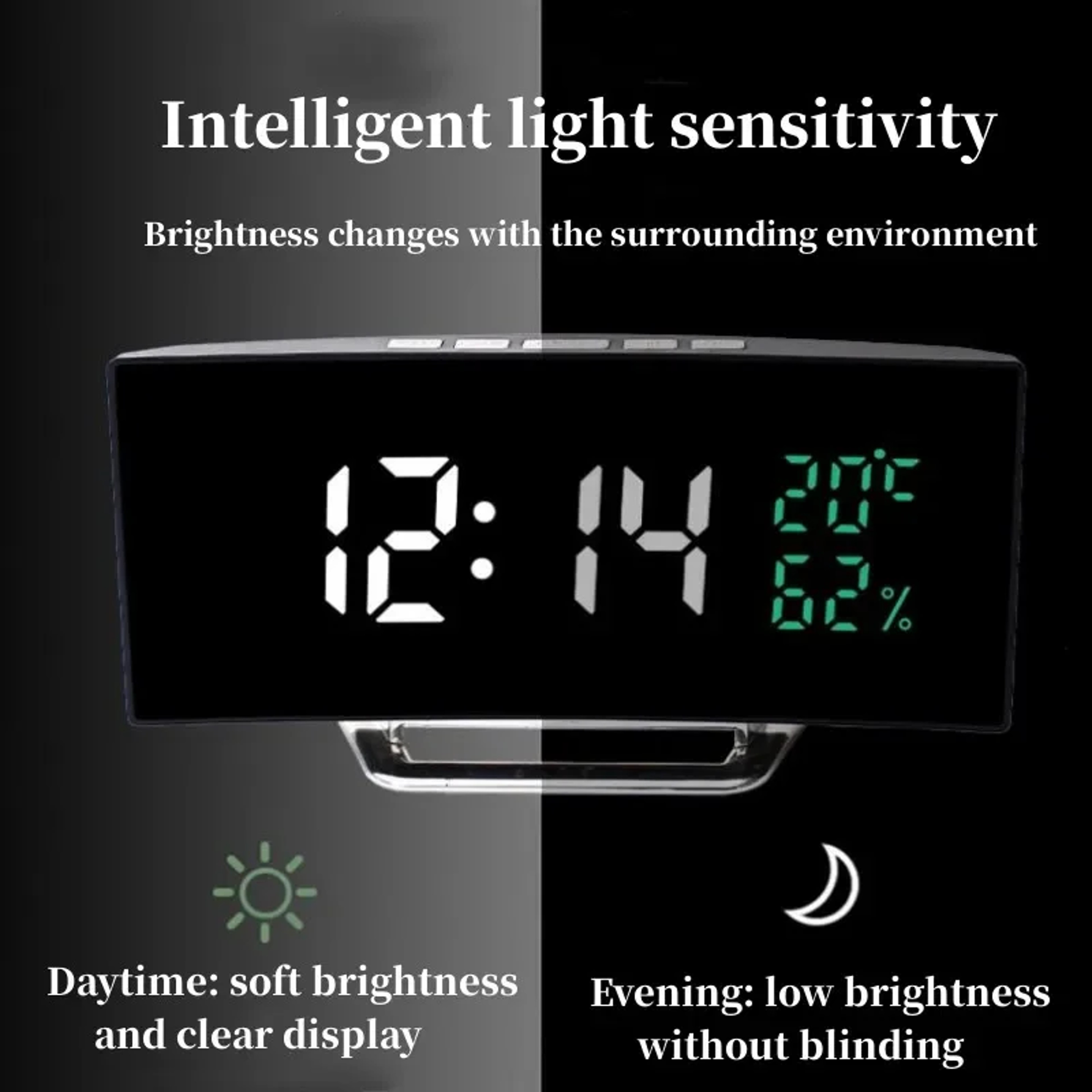 Curved LED Digital Alarm Clock with Temperature Display, Snooze & Night Mode for Bedside Desk – view 5