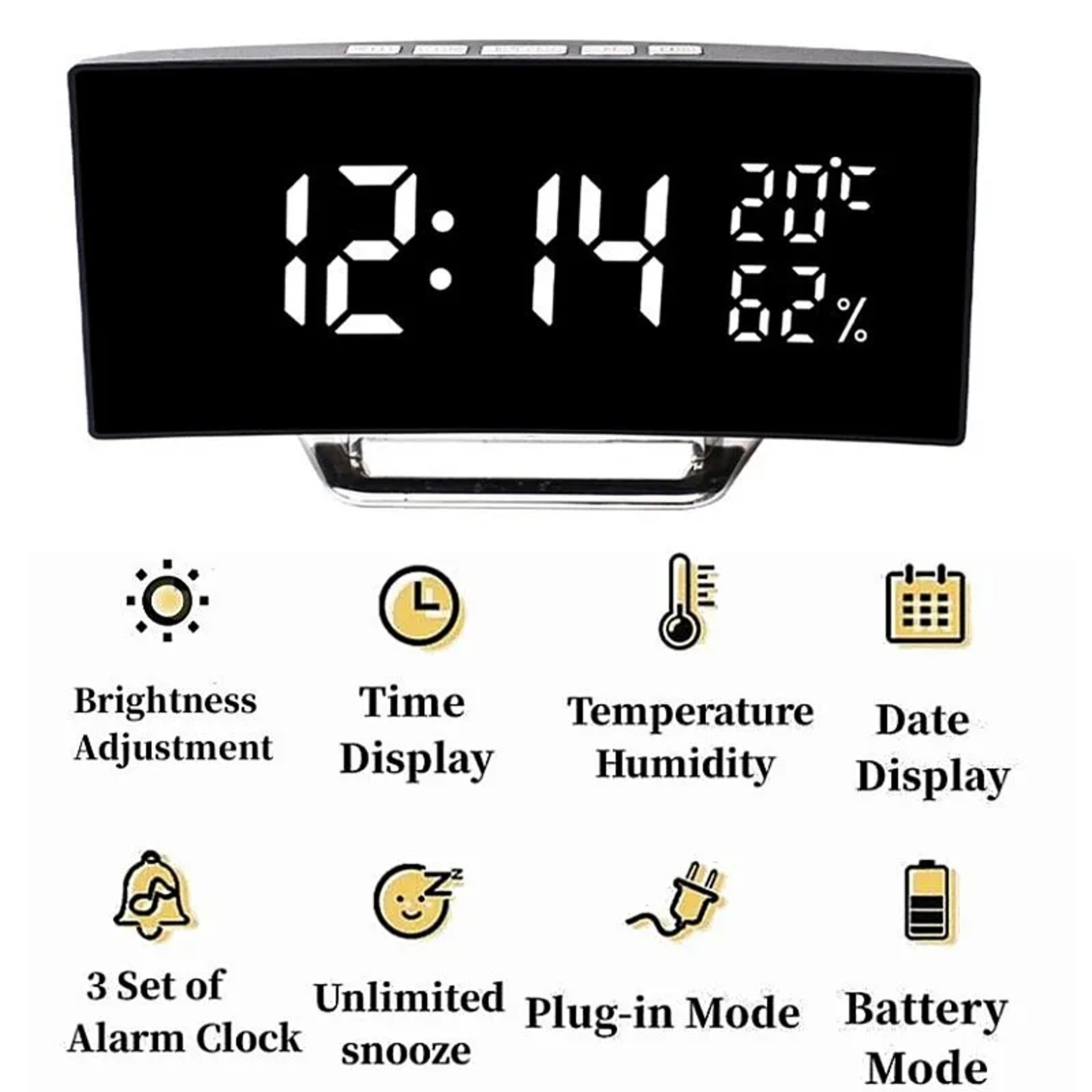 Curved LED Digital Alarm Clock with Temperature Display, Snooze & Night Mode for Bedside Desk – view 9