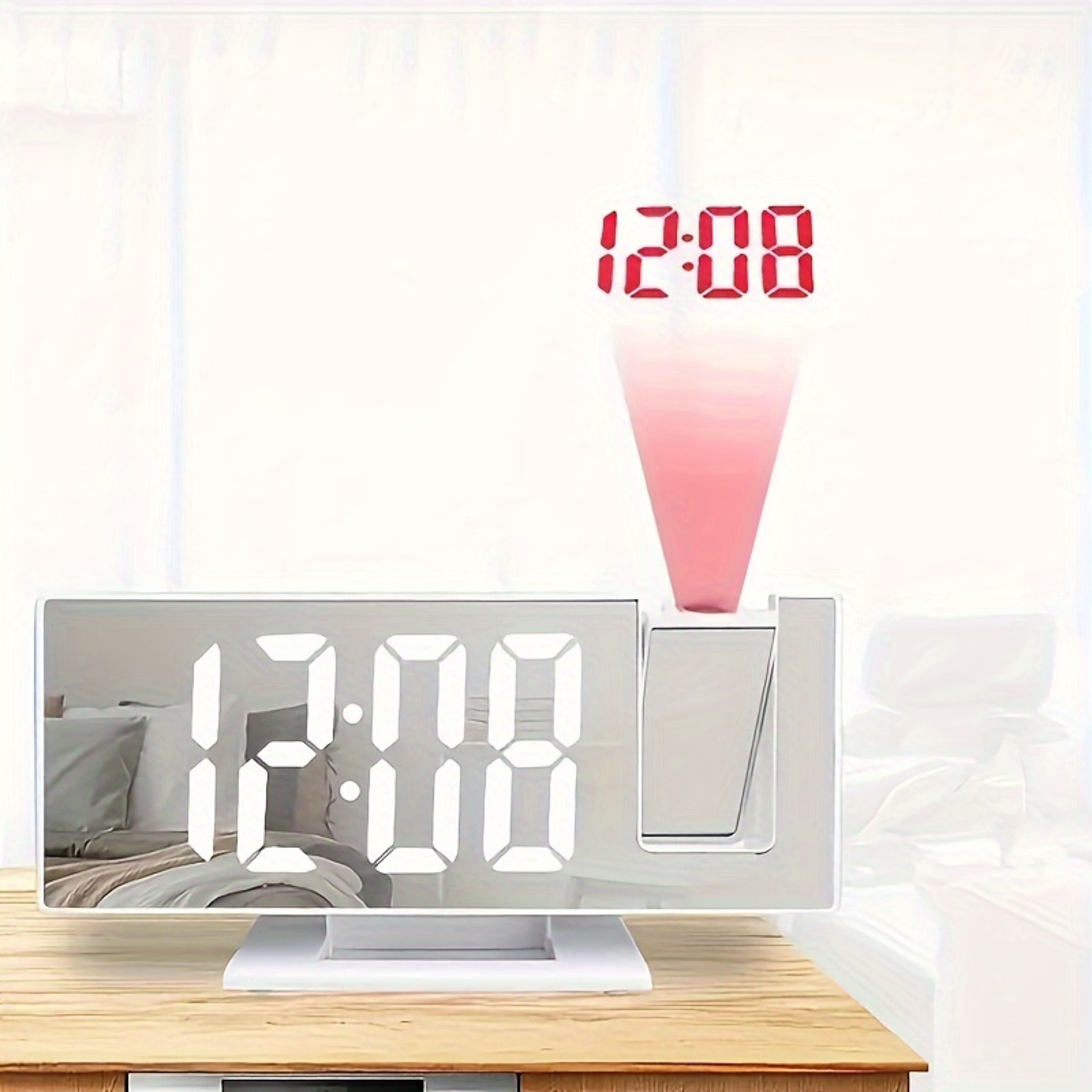 Lumi View Projection Alarm Clock with LED Mirror Display & Large Digital Screen – view 7