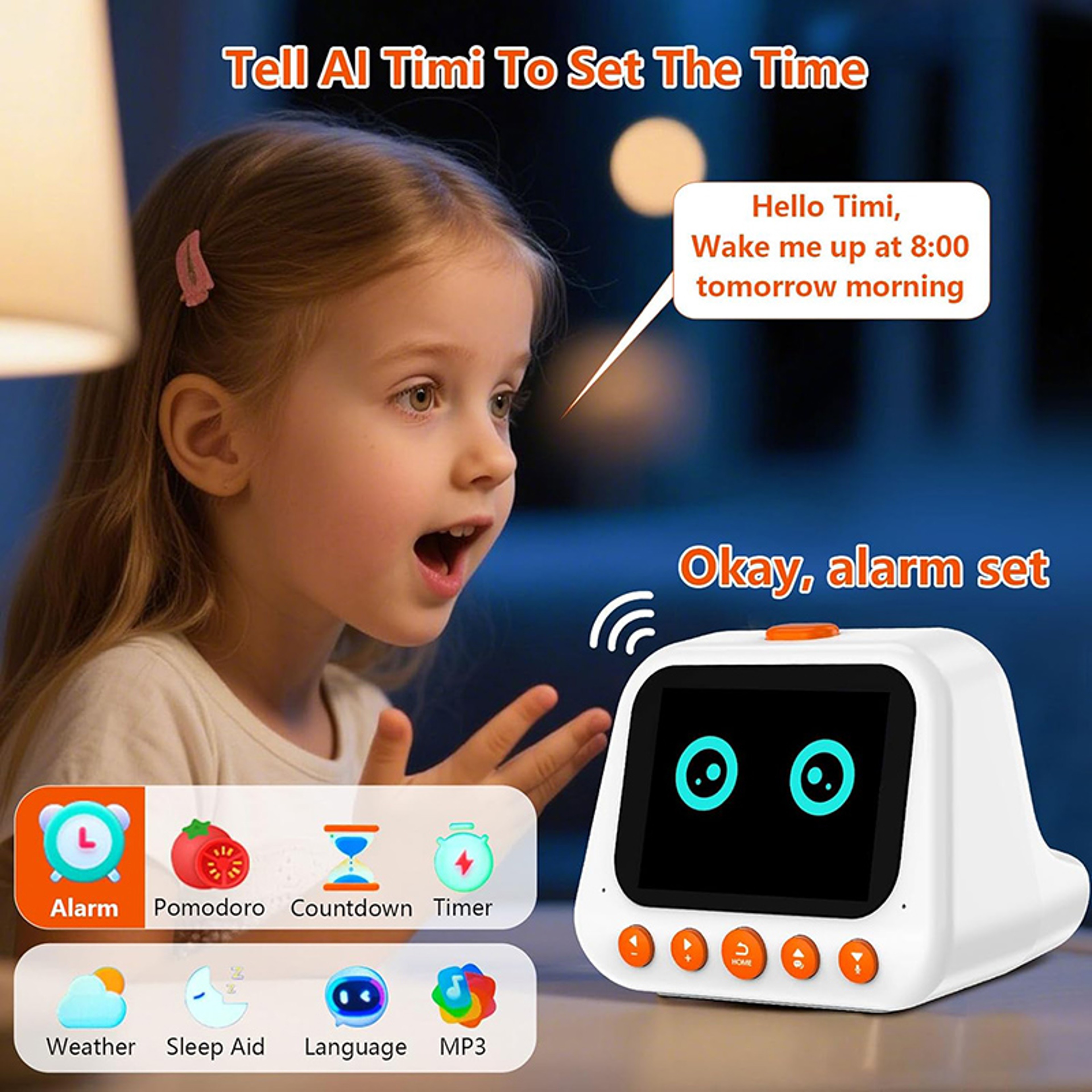 Kids Smart Alarm Clock AI Educational Robot with Talking Buddy, Music Player & Pomodoro Timer – view 5