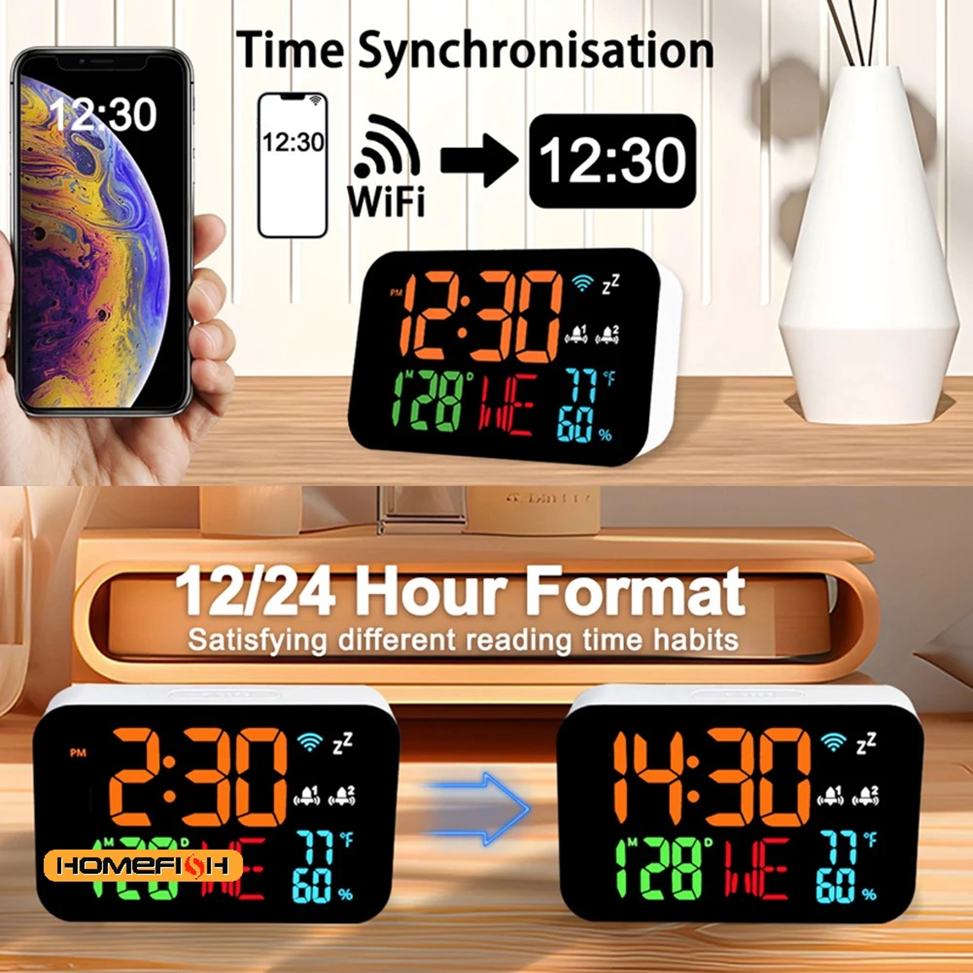 Smart WiFi Digital Clock With Indoor Thermometer Hygrometer LED Desk Display  Tuya App 1