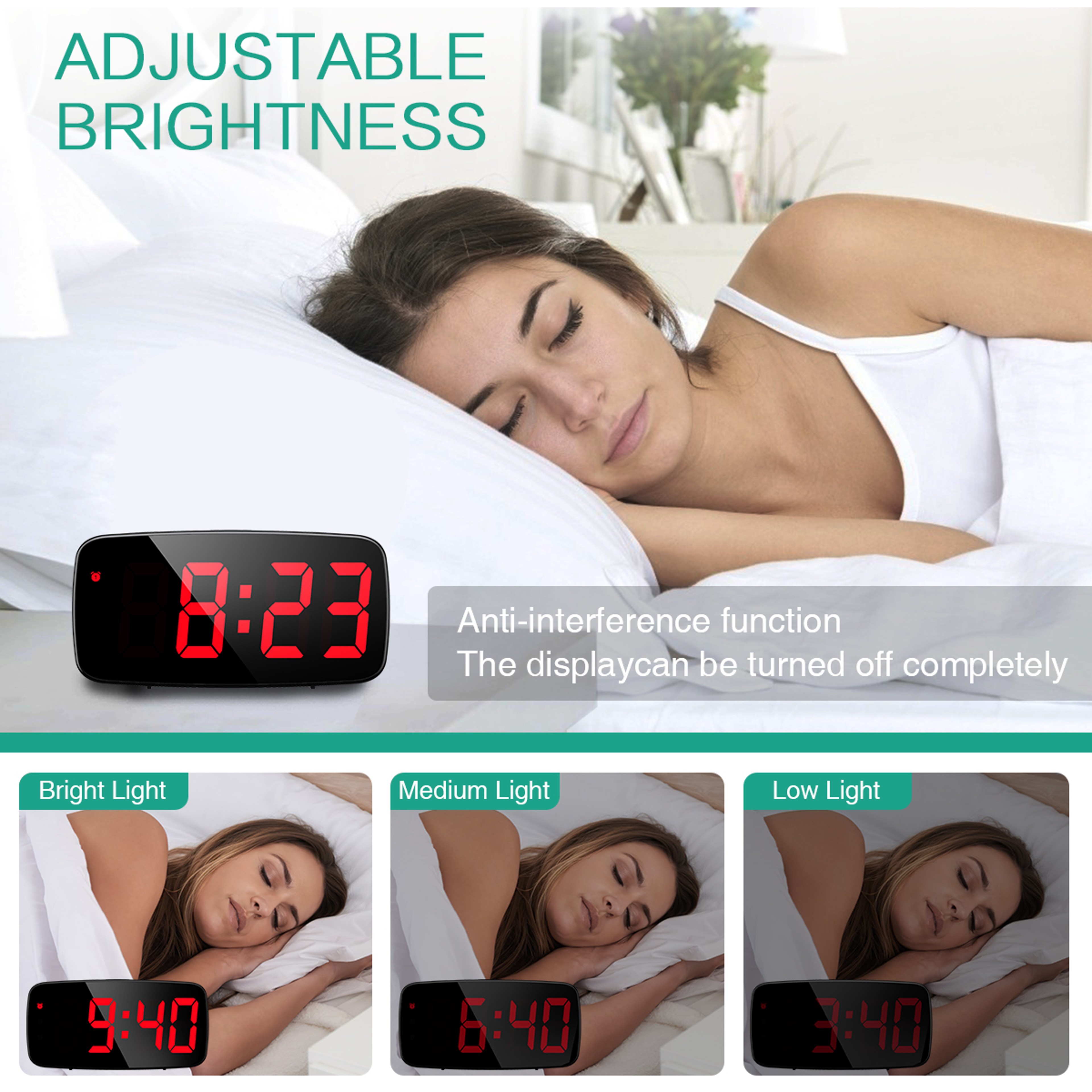Digital Alarm Clock with LED Display, Voice Control, Snooze & Temperature for Bedroom Desk – view 2