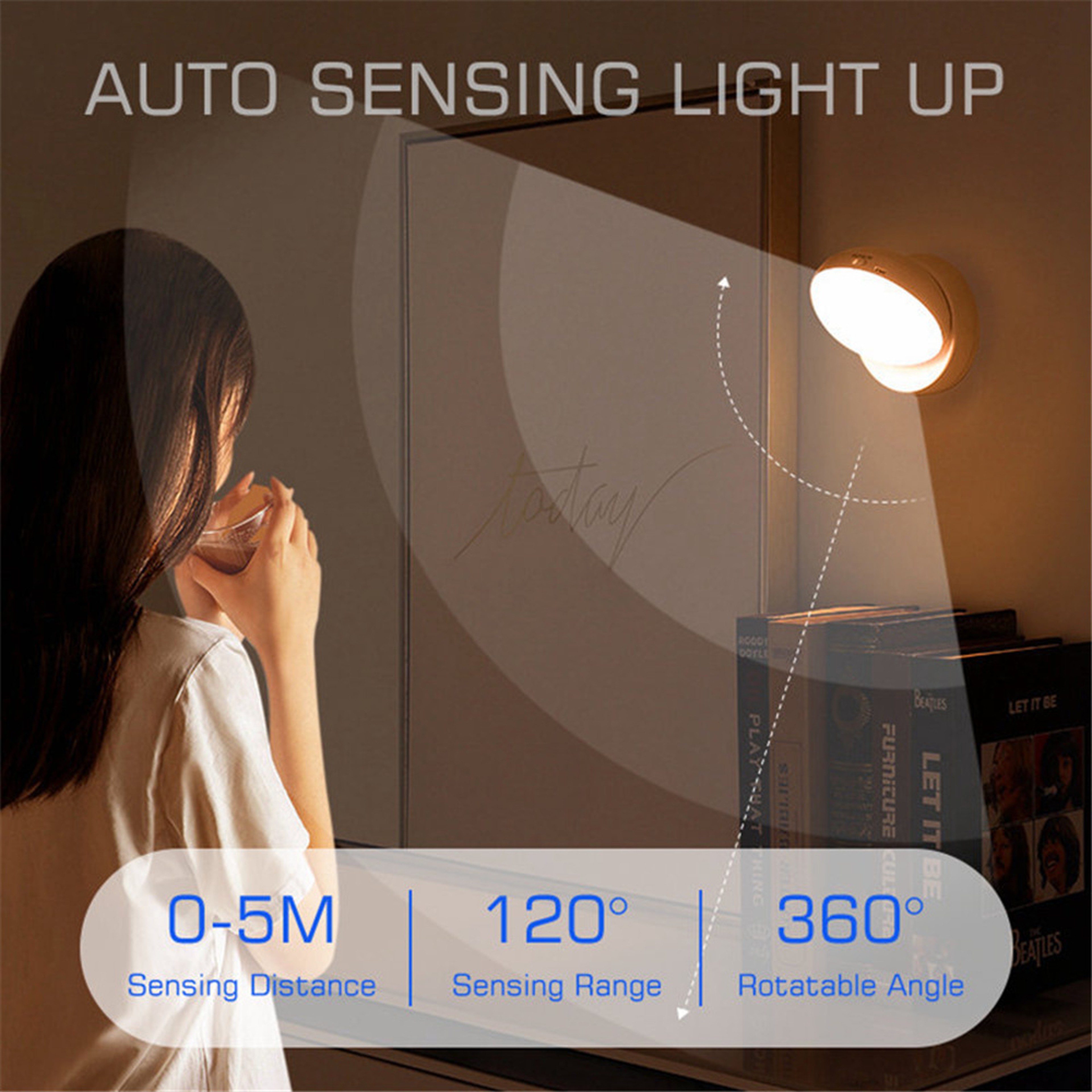 Rotating Motion Sensor Night Light Rechargeable LED Under Cabinet  Closet Light 5
