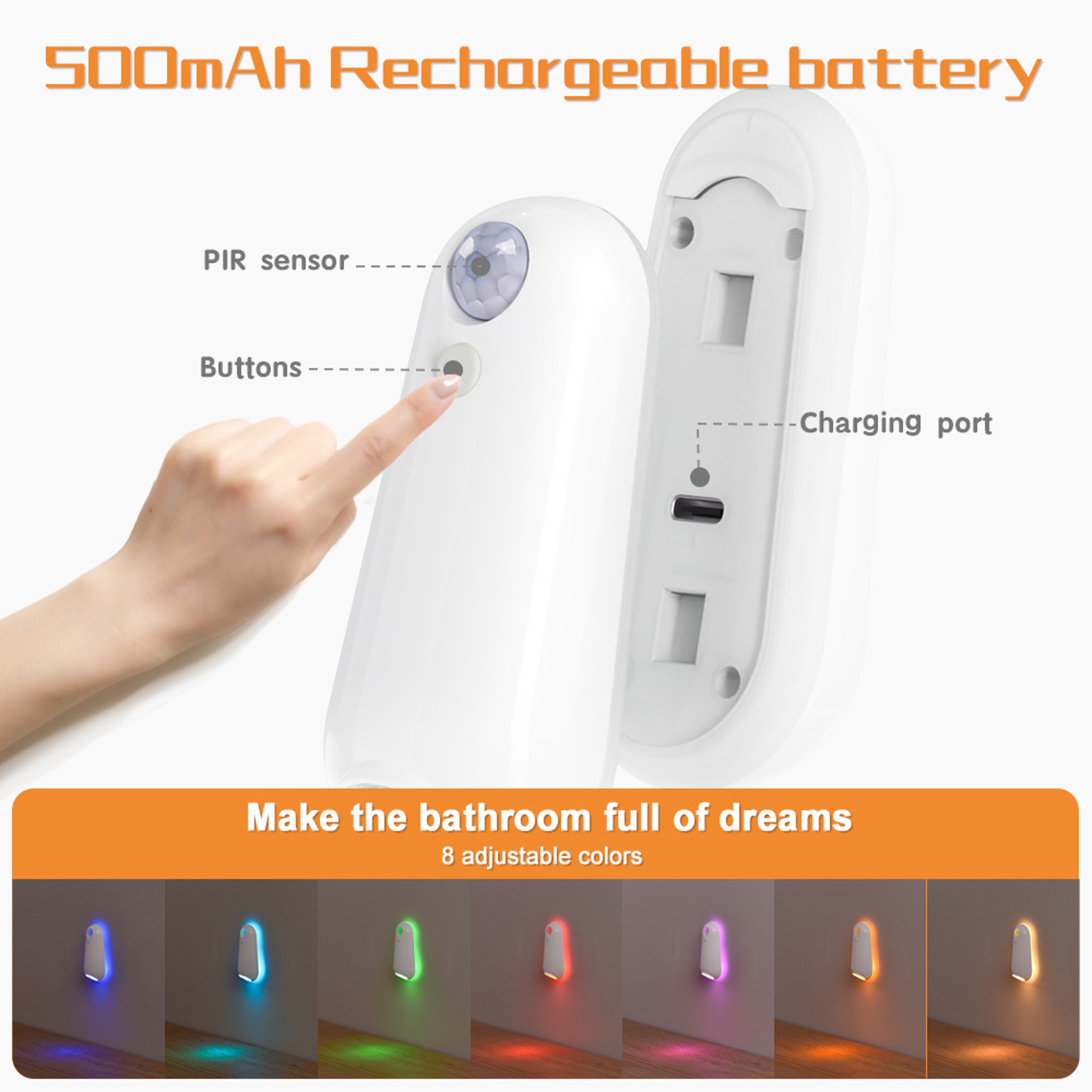 Smart Motion Sensor Night Light USB Rechargeable LED Projector Toilet Lamp 4