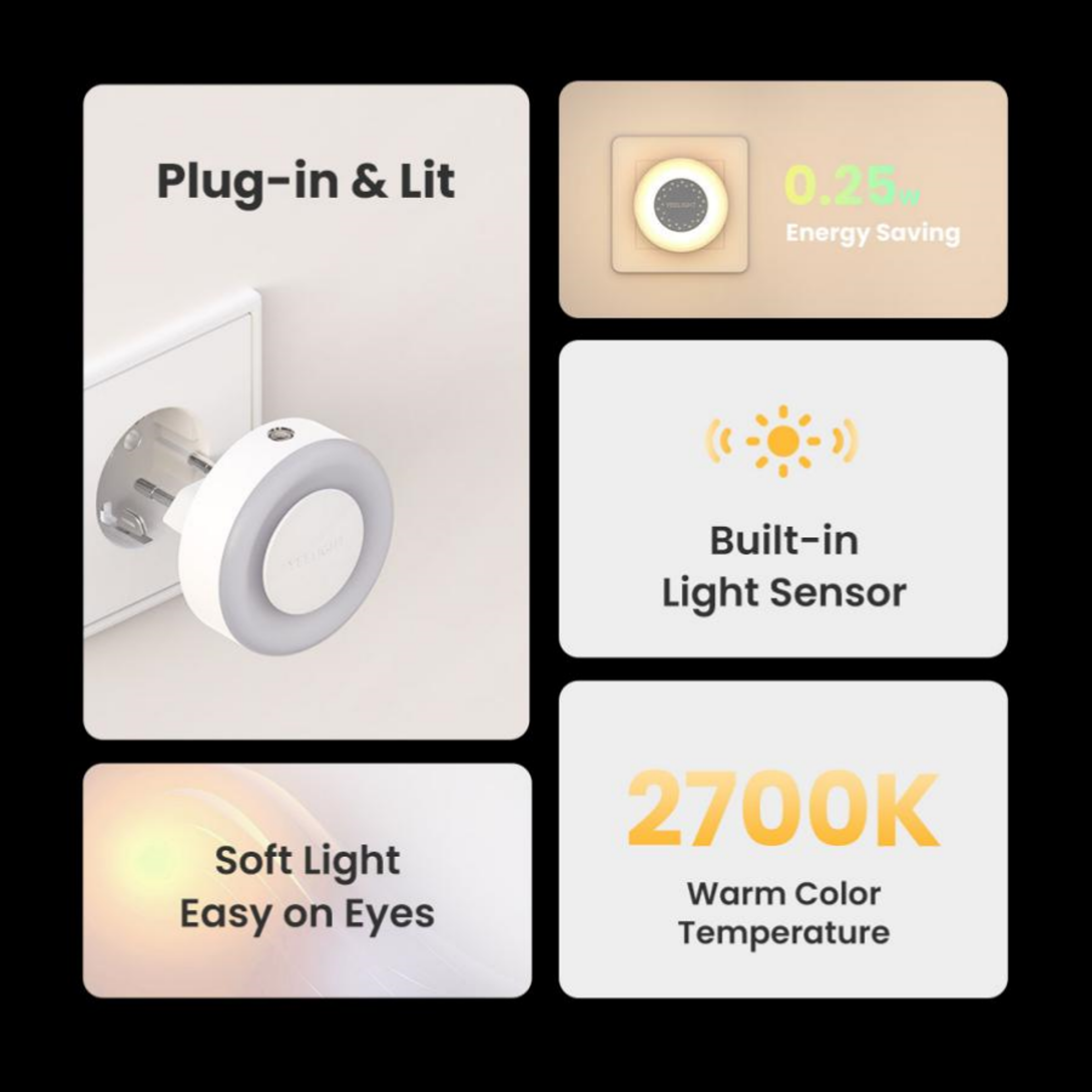 Yeelight Plug In Night Light With Smart Light Sensor Warm LED Energy Saving Lamp 3