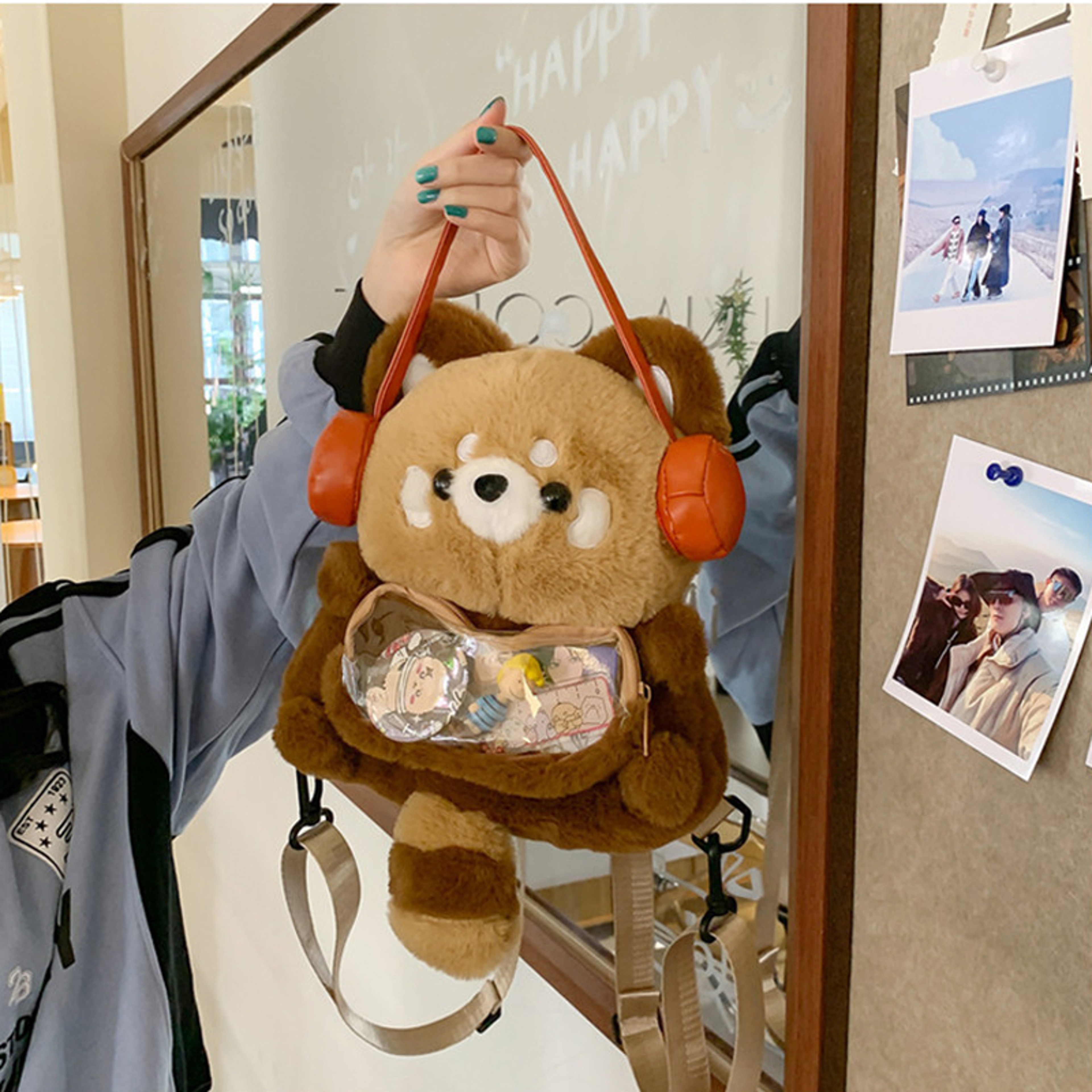 Cute Plush Red Panda Backpack Large Capacity Kawaii Fluffy Animal Shoulder Bag For Women Girls 1