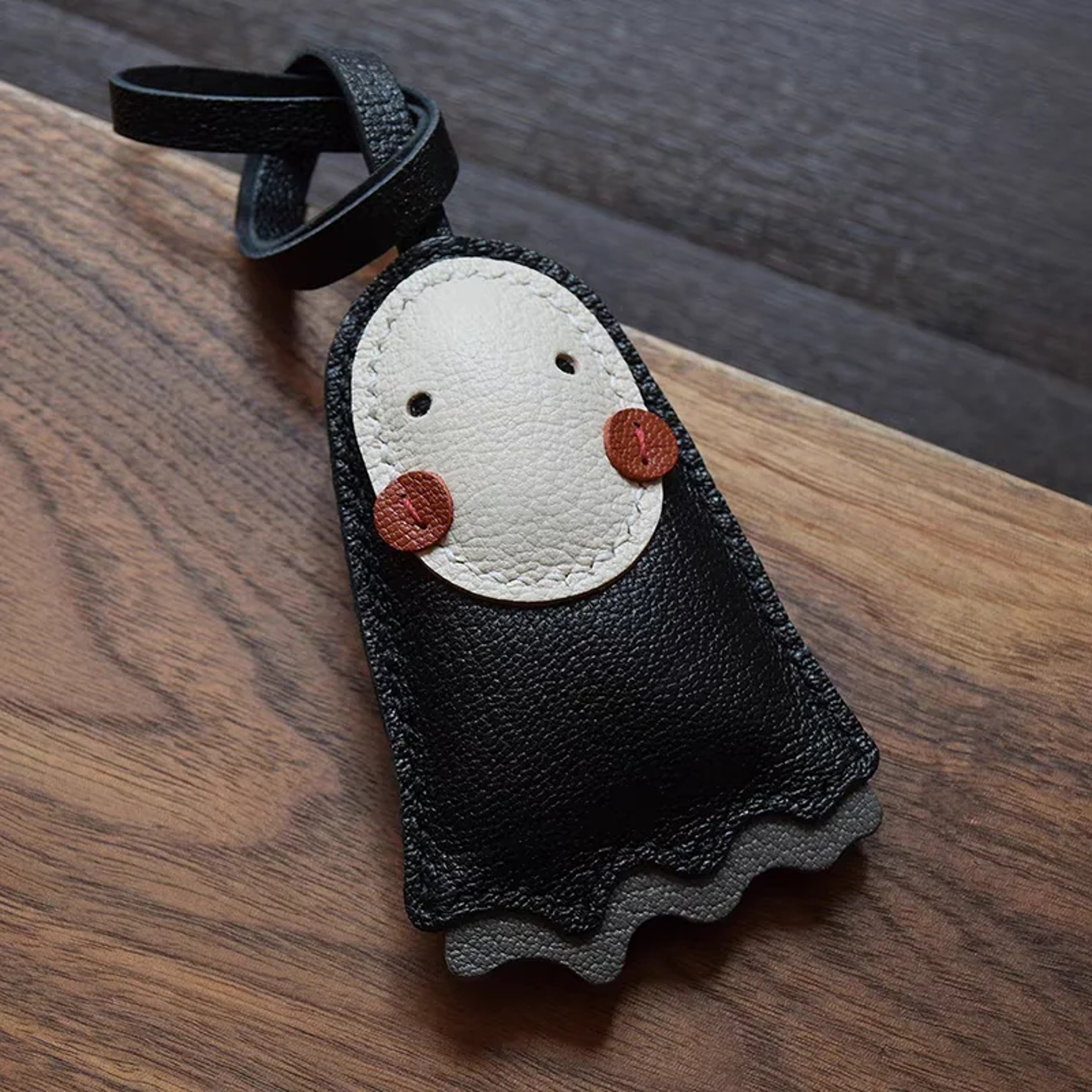 Real Sheepskin Bag Charm Black Leather Keychain Cute Bag Accessory Gift 0