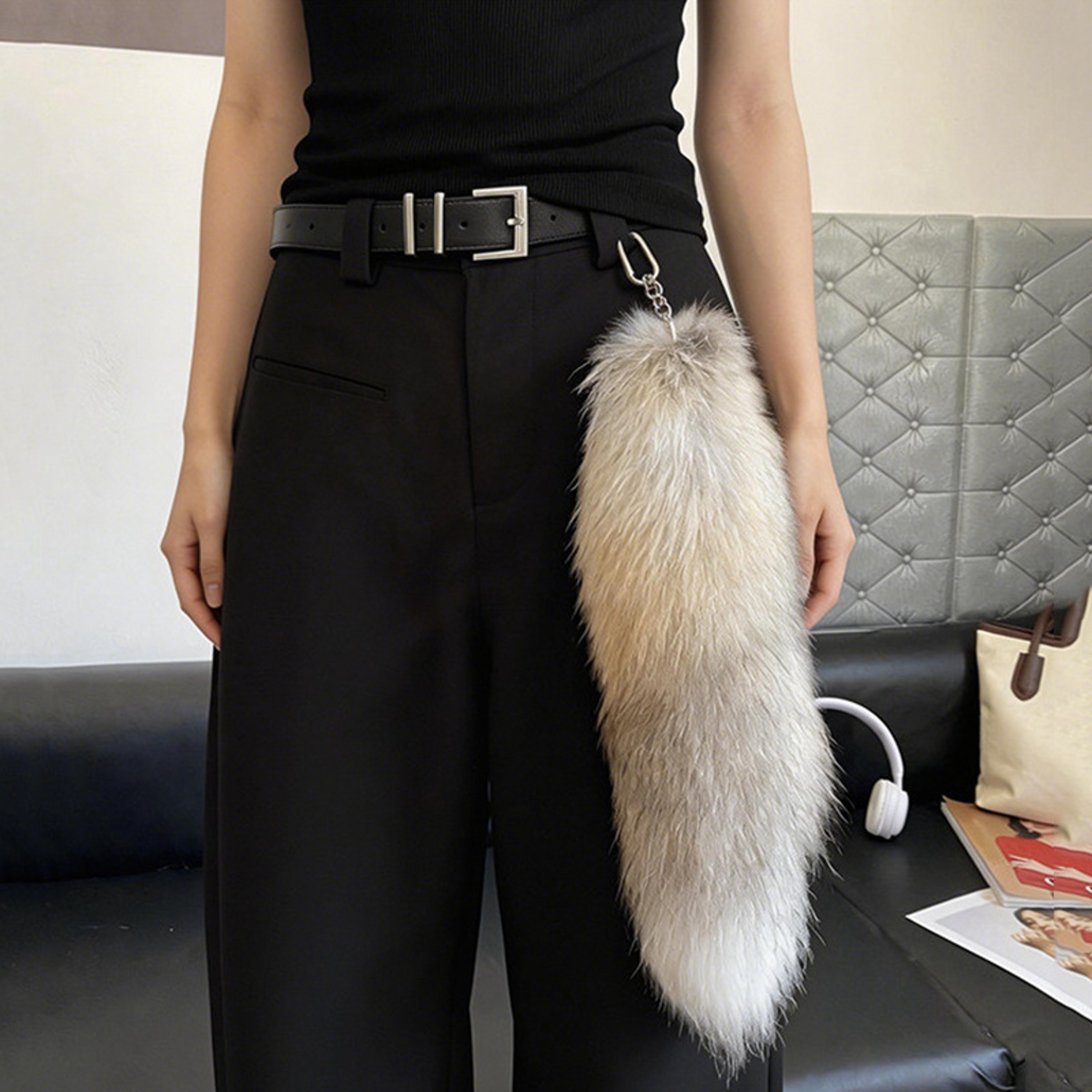 Natural Fox Fur Tail Keychain Fluffy Wolf Tail Bag Charm Car Accessory 5