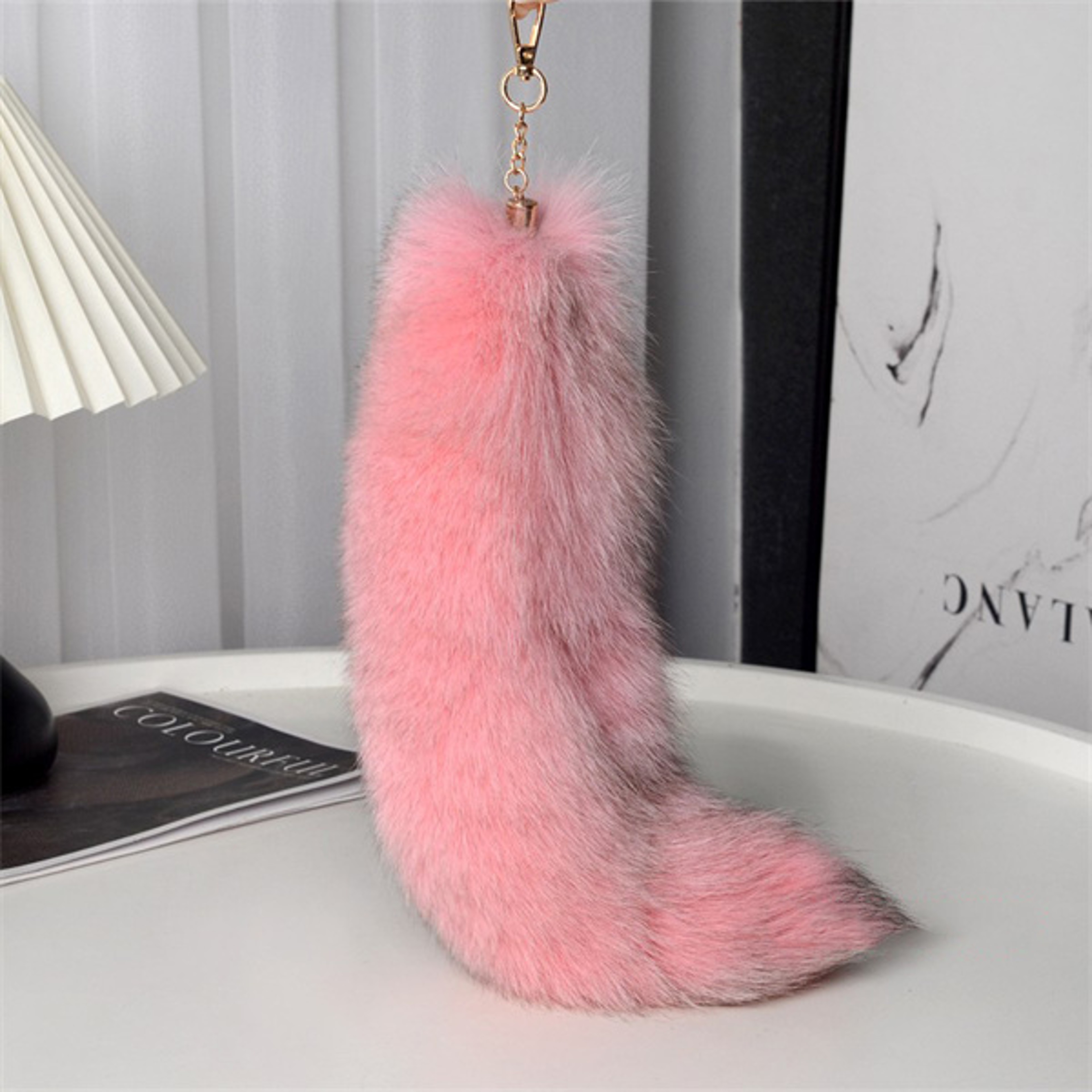 Natural Fox Fur Tail Keychain Fluffy Wolf Tail Bag Charm Car Accessory 7