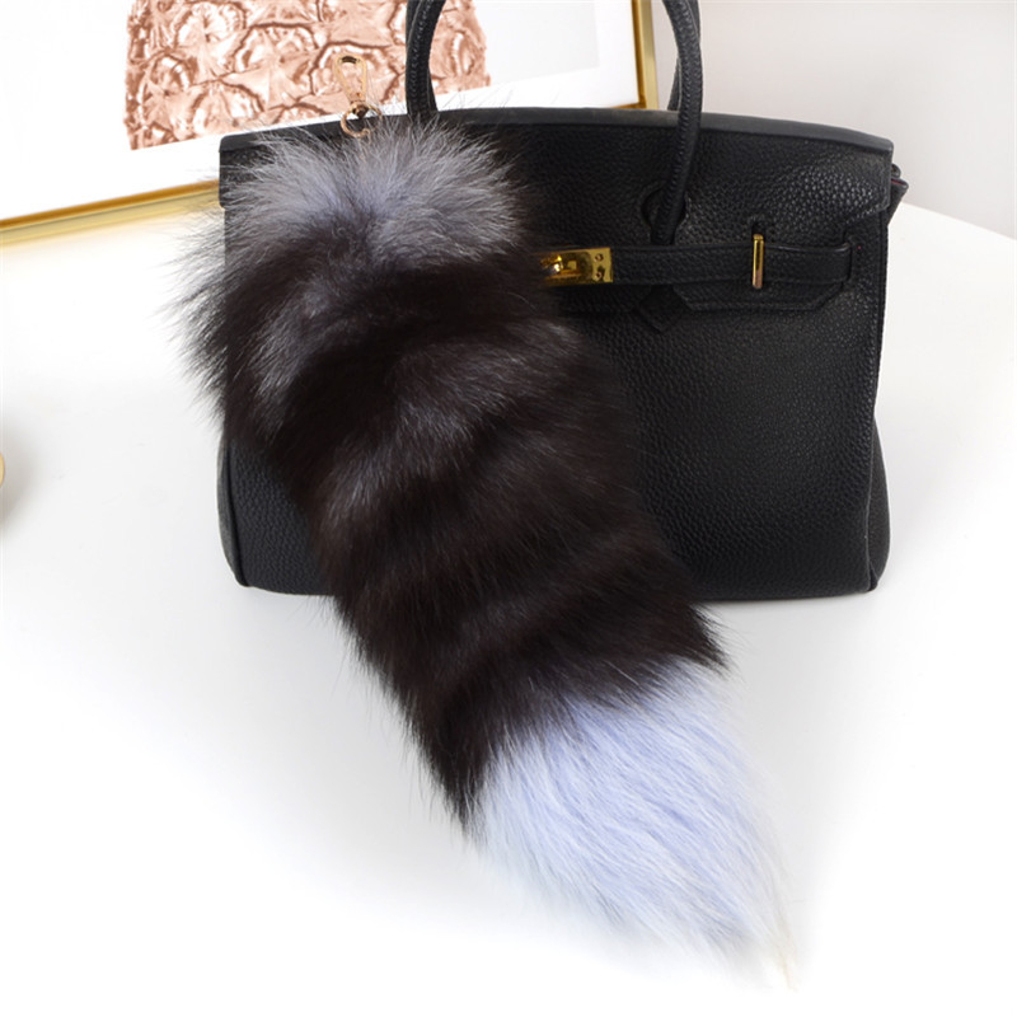 Natural Fox Fur Tail Keychain Fluffy Wolf Tail Bag Charm Car Accessory – view 23