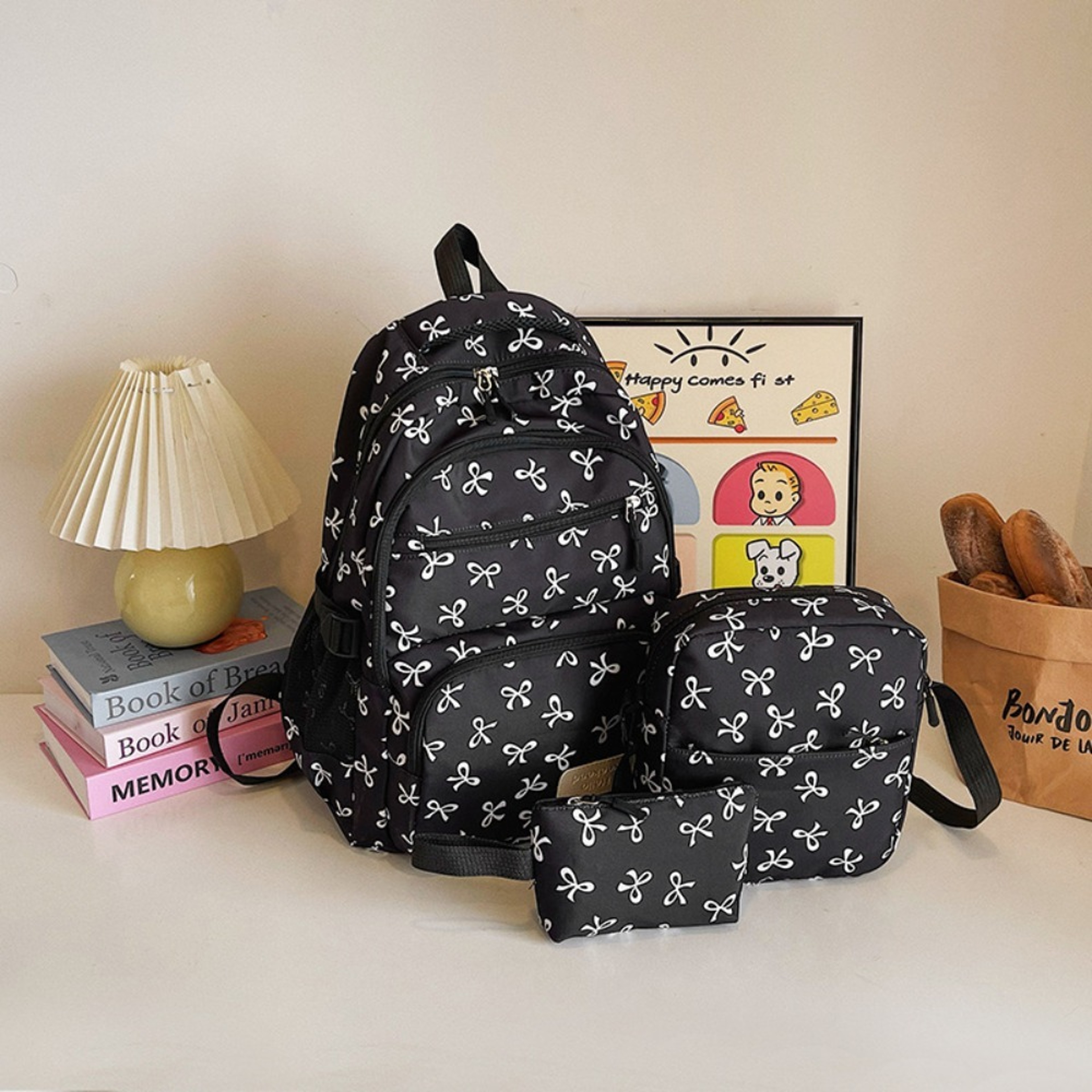 Cute Bow Backpack Large Capacity Student Backpack Set For Girls Travel And School 8