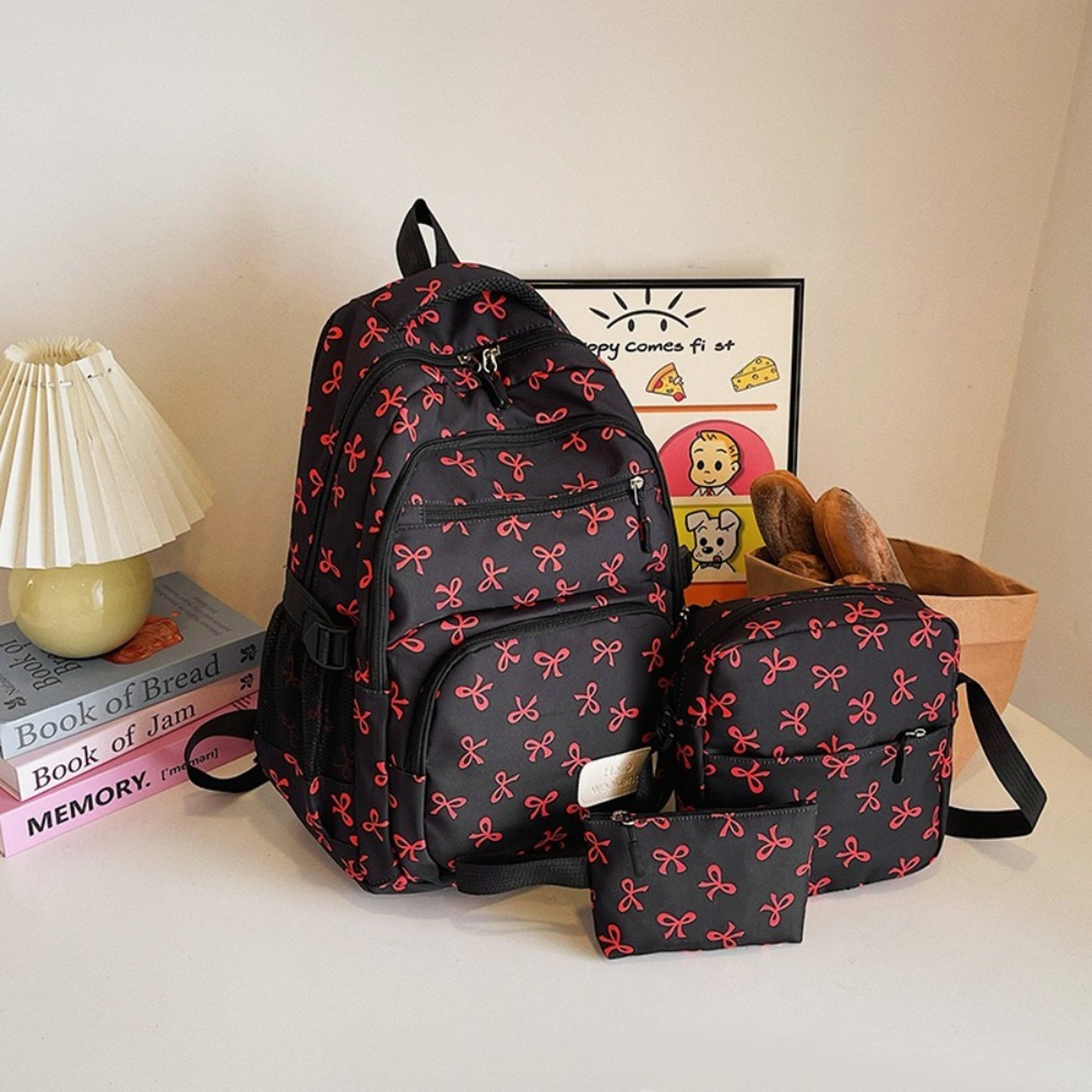 Cute Bow Backpack Large Capacity Student Backpack Set For Girls Travel And School 10