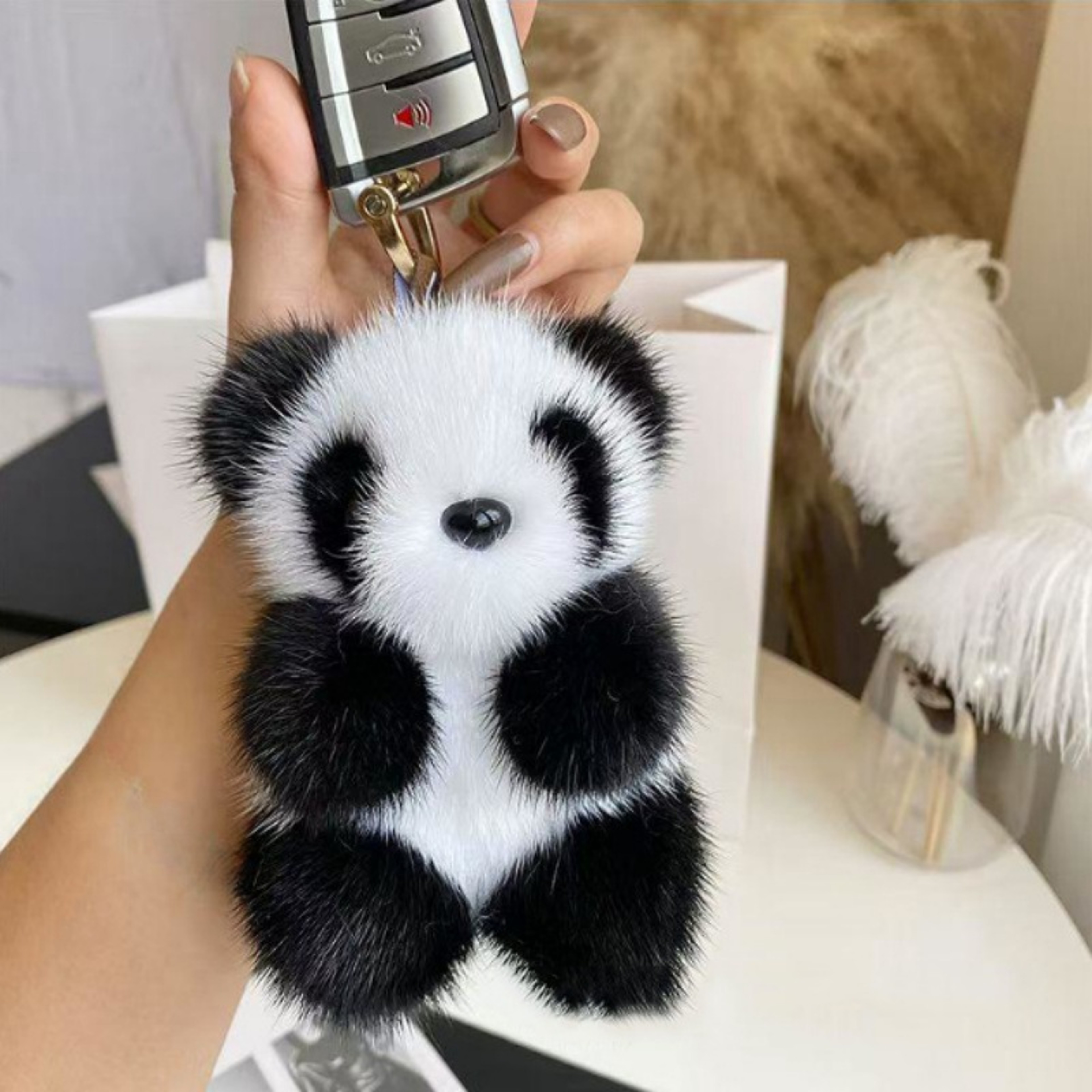 Cute Panda Plush Keychain for Bags and Keys  Soft Kawaii Plush Bag Charm – view 2