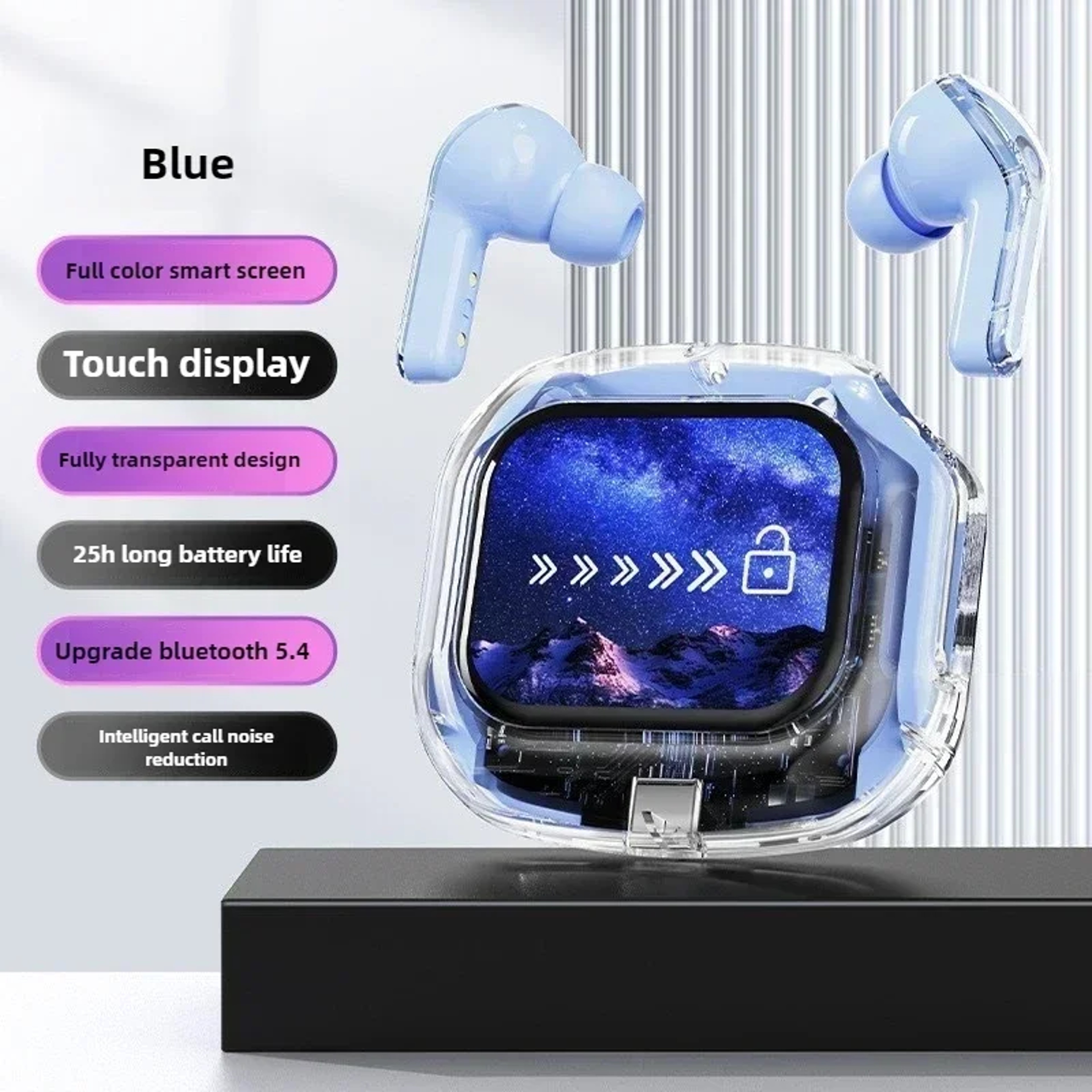 Smart Touch Screen Bluetooth Earbuds With LCD Display  HiFi Stereo Sound 7